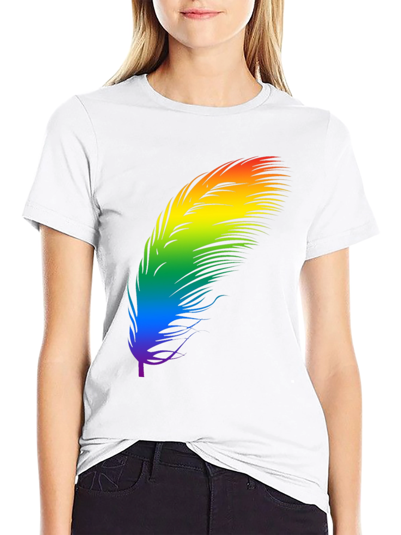Black Rainbow Feather Graphic Tee - Black Cotton Blend Shirt view 9