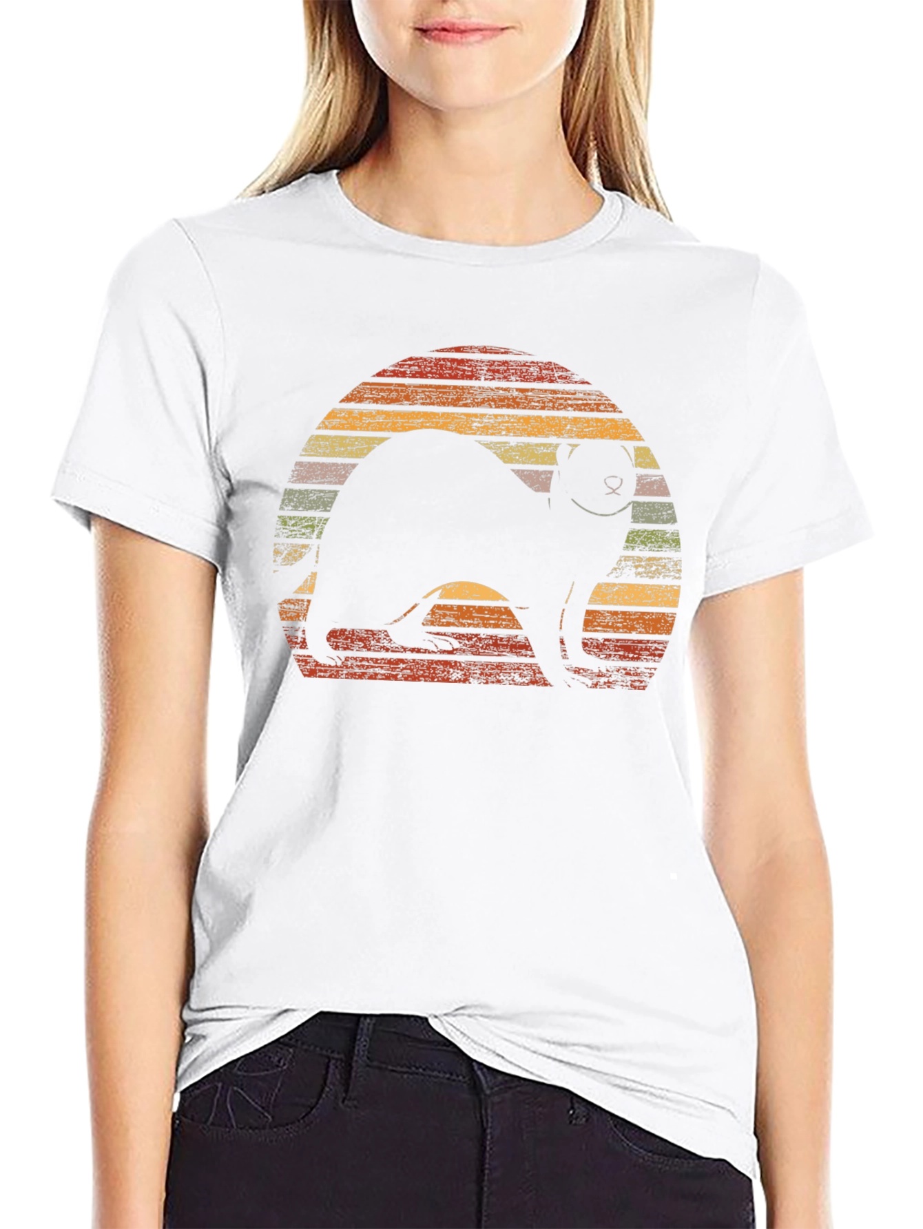 Black Retro Ferret Sunset Graphic T-Shirt view 9