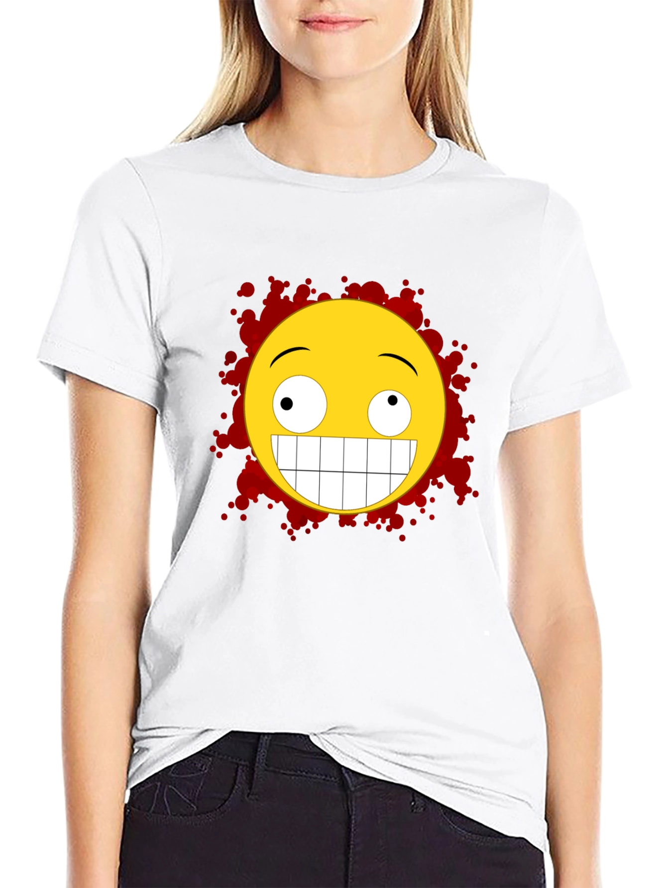 Black Crazy Grin Graphic Tee - Funny Emoji Shirt view 9