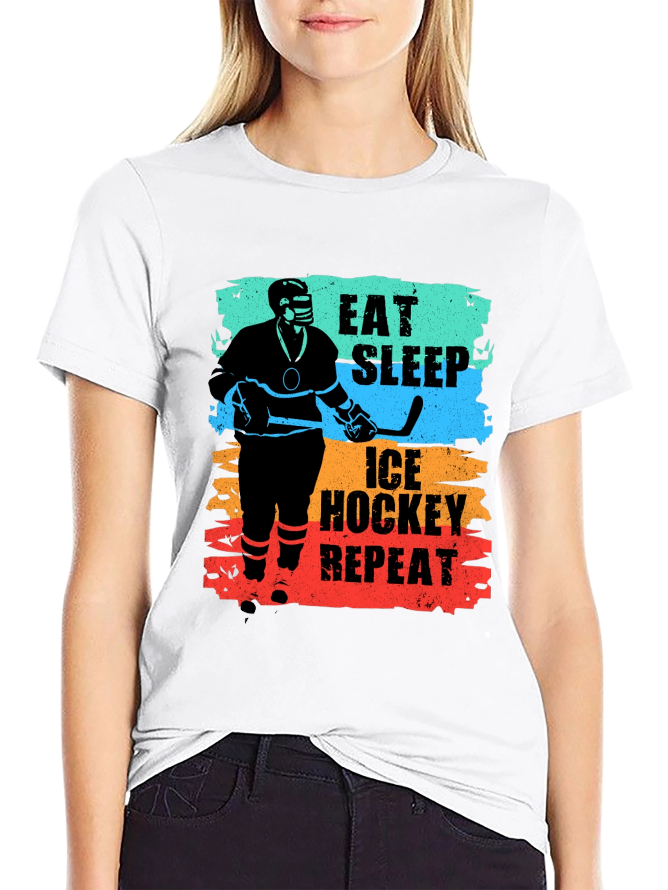 Black Eat Sleep Ice Hockey Repeat Graphic T-Shirt view 9