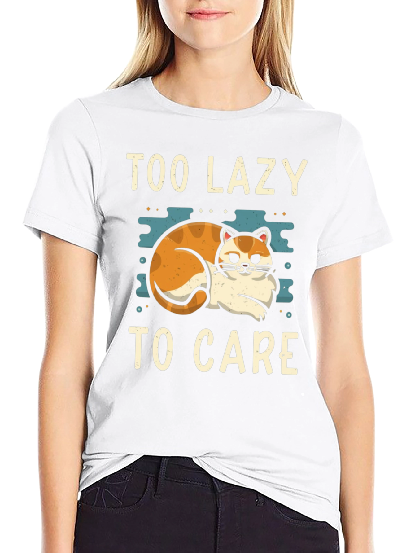 Black Too Lazy To Care Cat Graphic Tee view 9