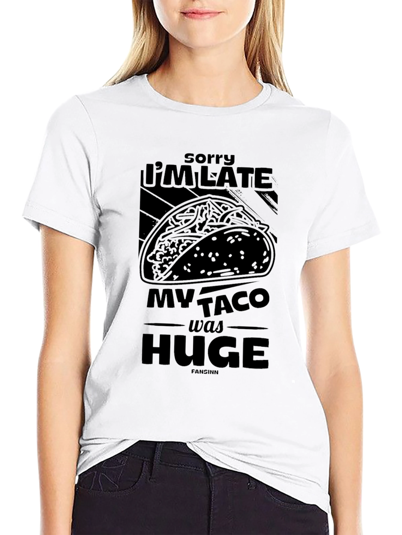 Black Funny Taco Graphic Tee - Sorry I'm Late T-Shirt view 9