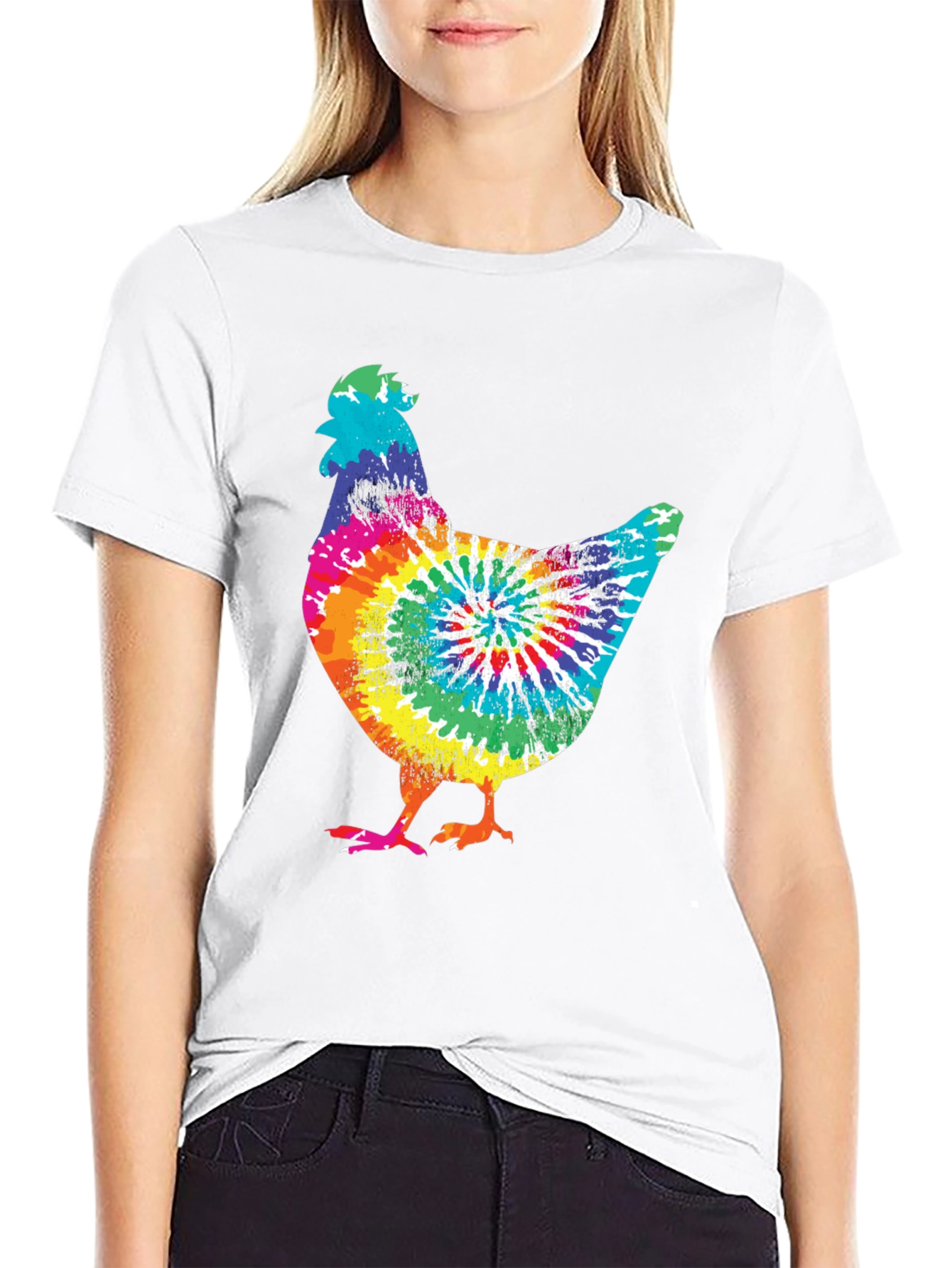 Black Tie-Dye Chicken Graphic Tee view 9