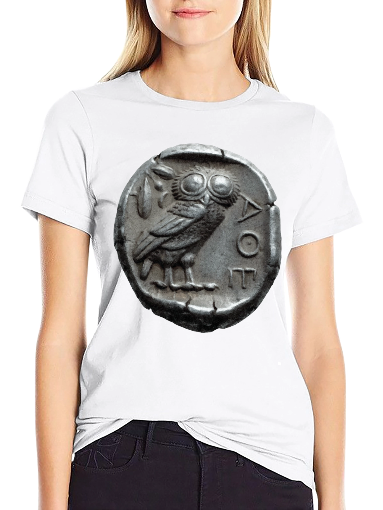 Black Ancient Owl Coin Graphic Tee - Athens Tetradrachm T-Shirt view 9