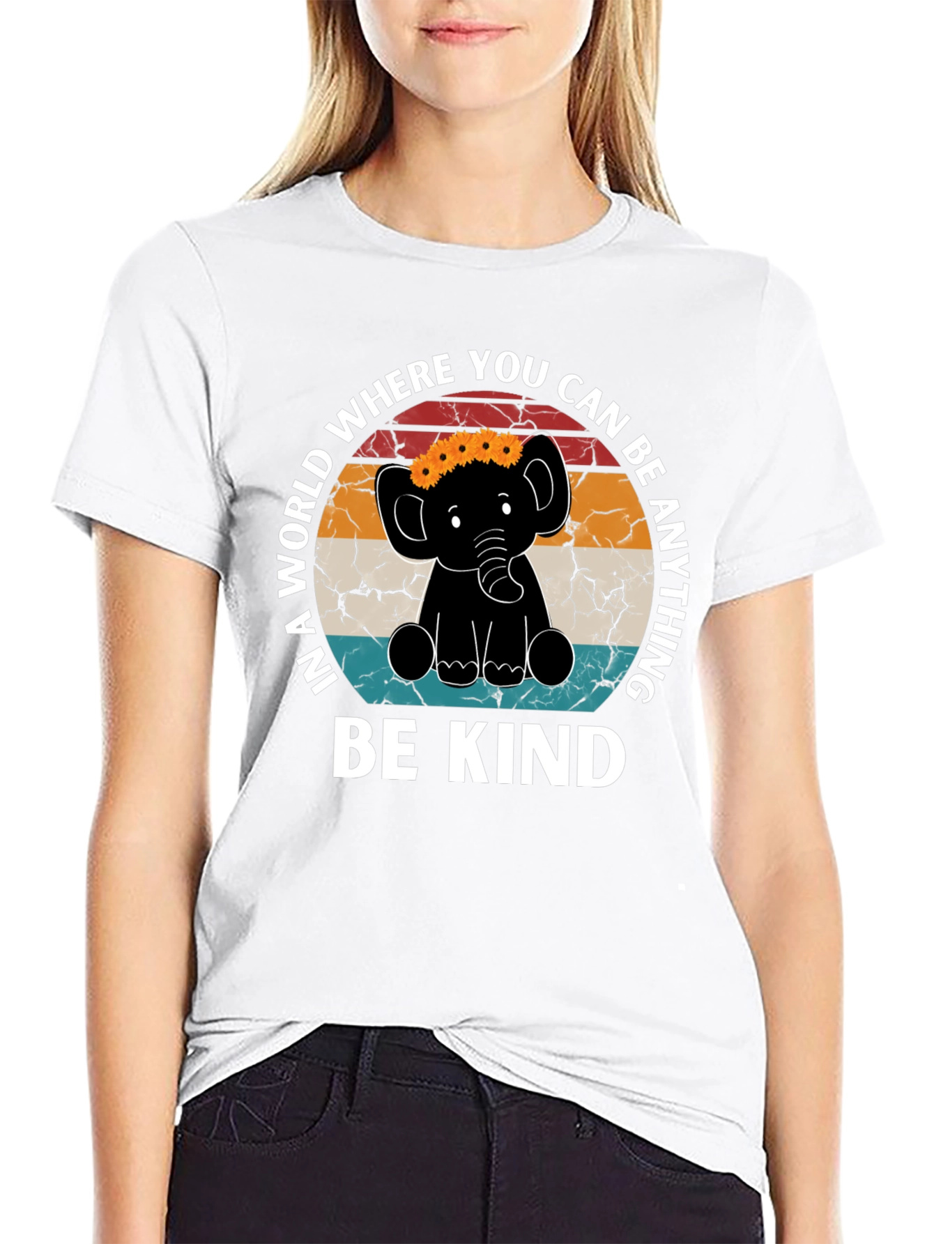 Black Be Kind Elephant Graphic Tee - Inspirational Shirt view 9