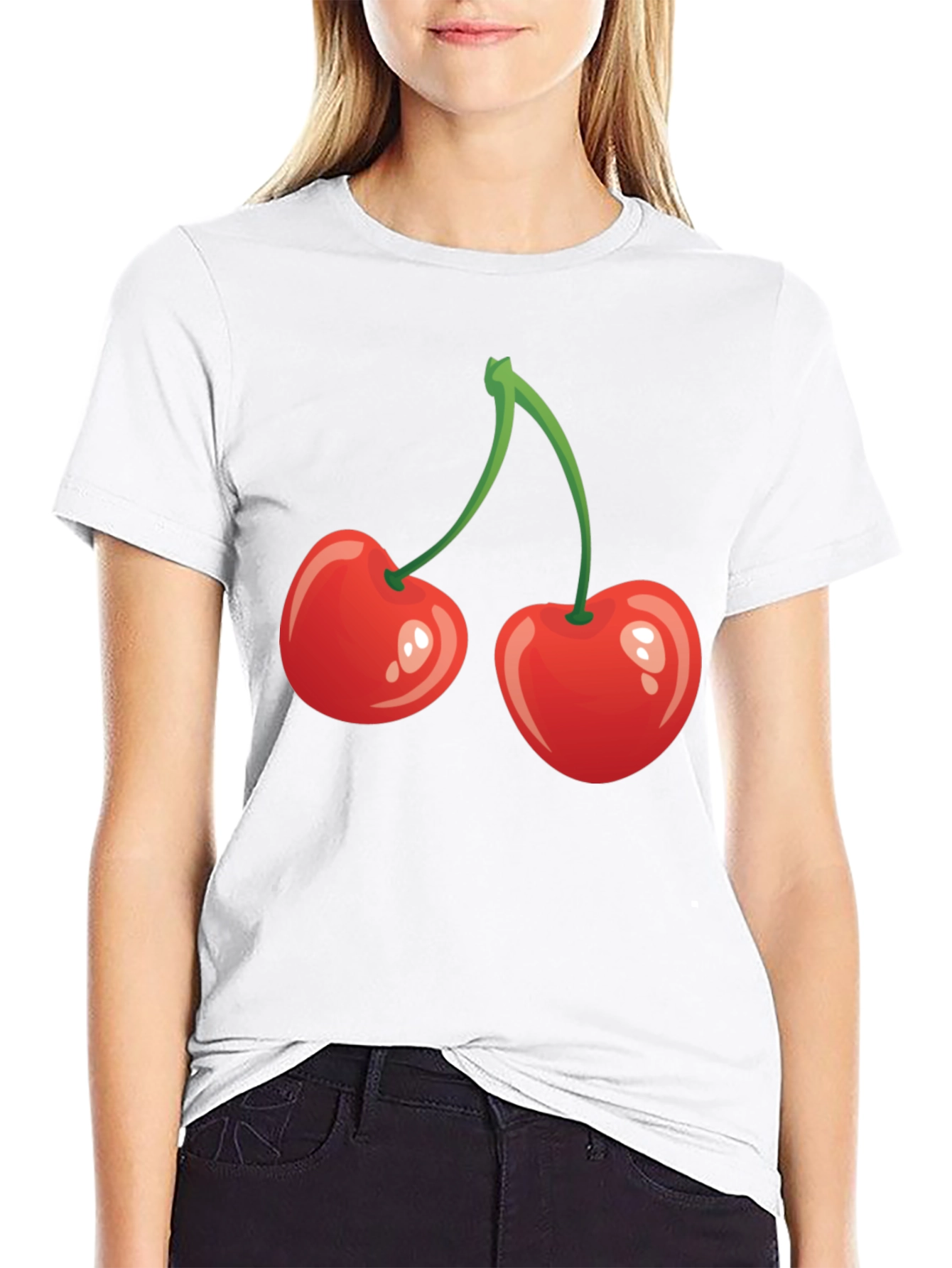 Black Red Cherry Graphic Tee - Fun Fruit Shirt view 9