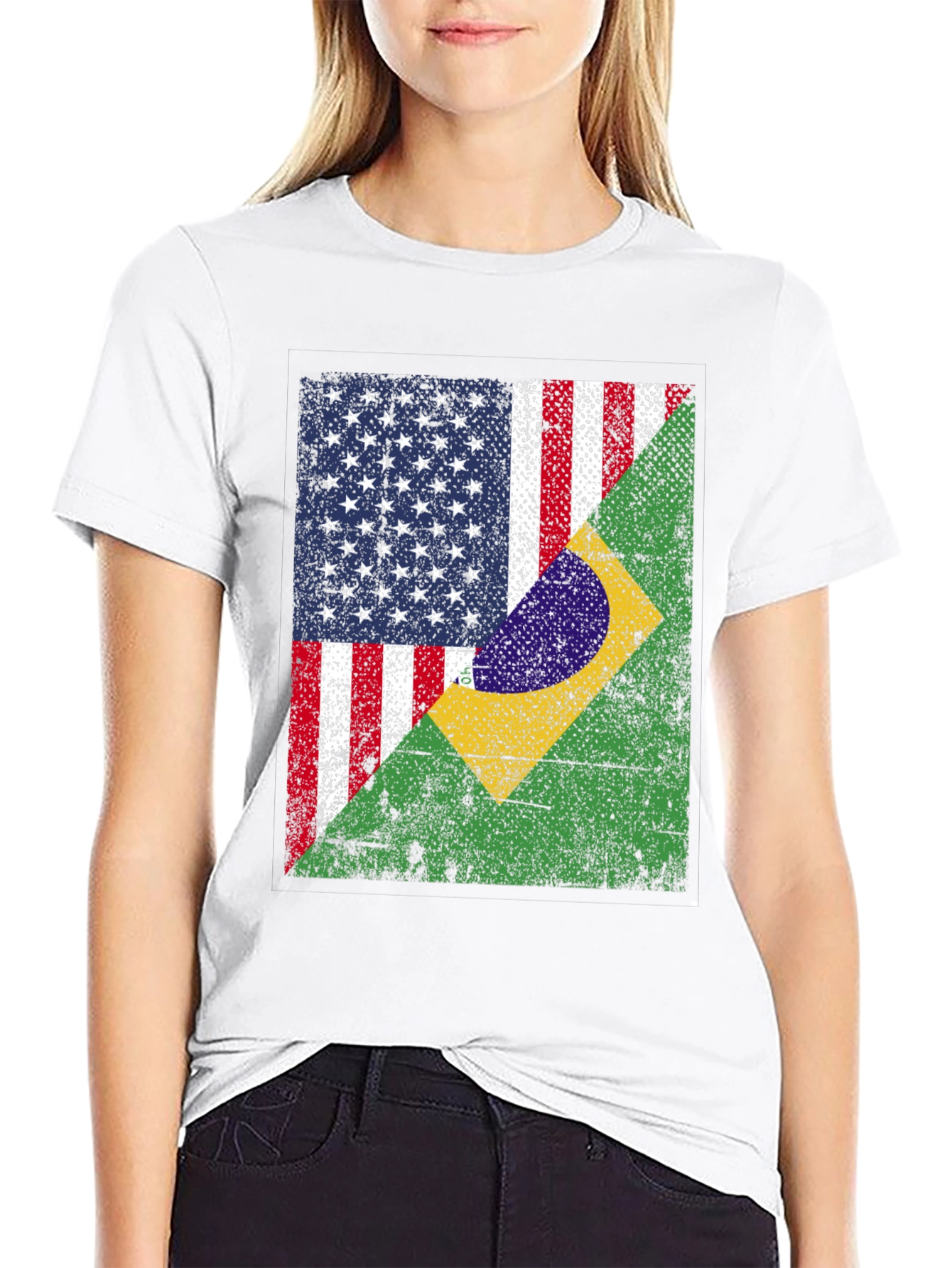 Black USA and Brazil Flag T-Shirt view 9