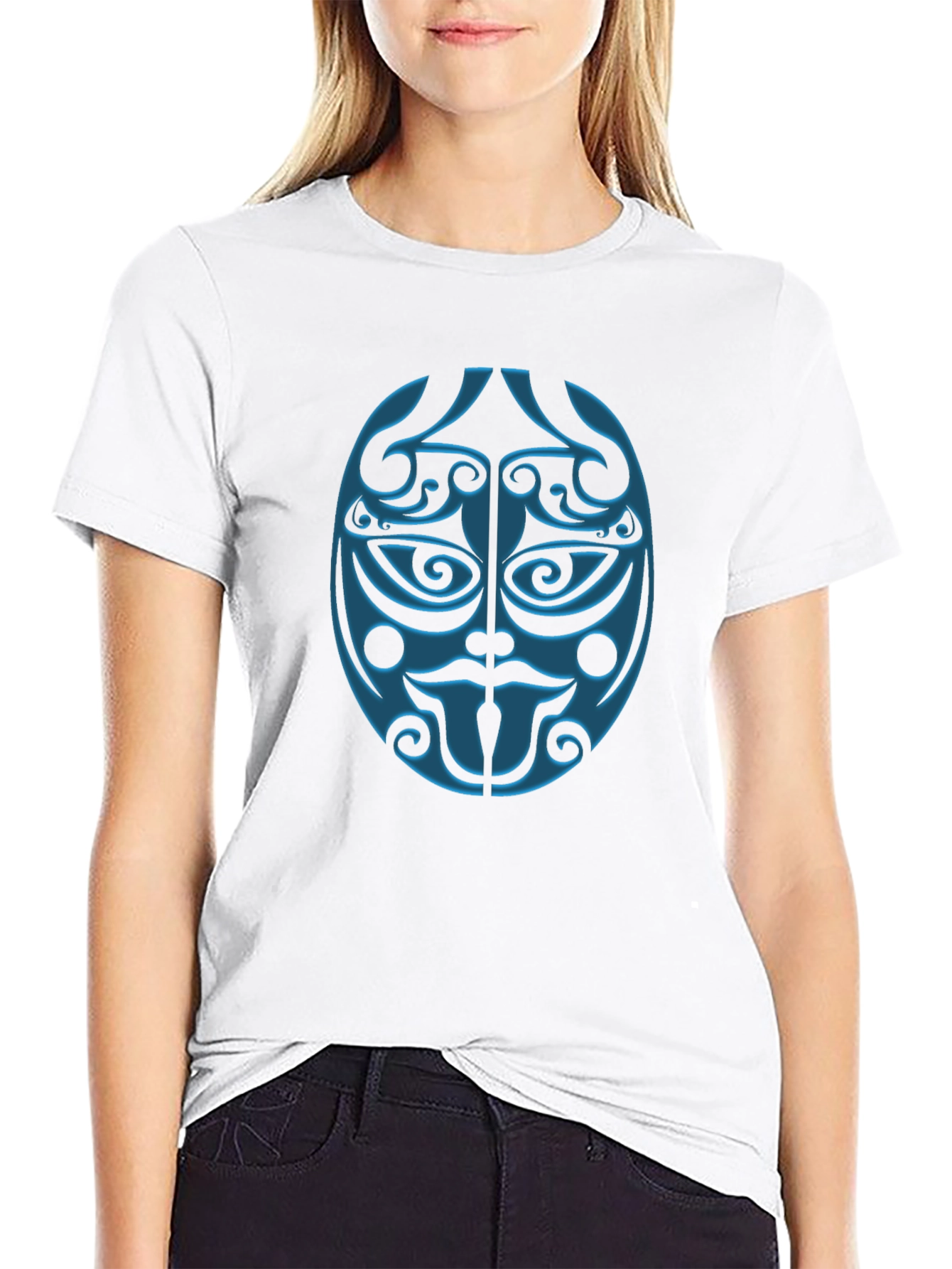 Black Tribal Mask Graphic Tee - Black view 9