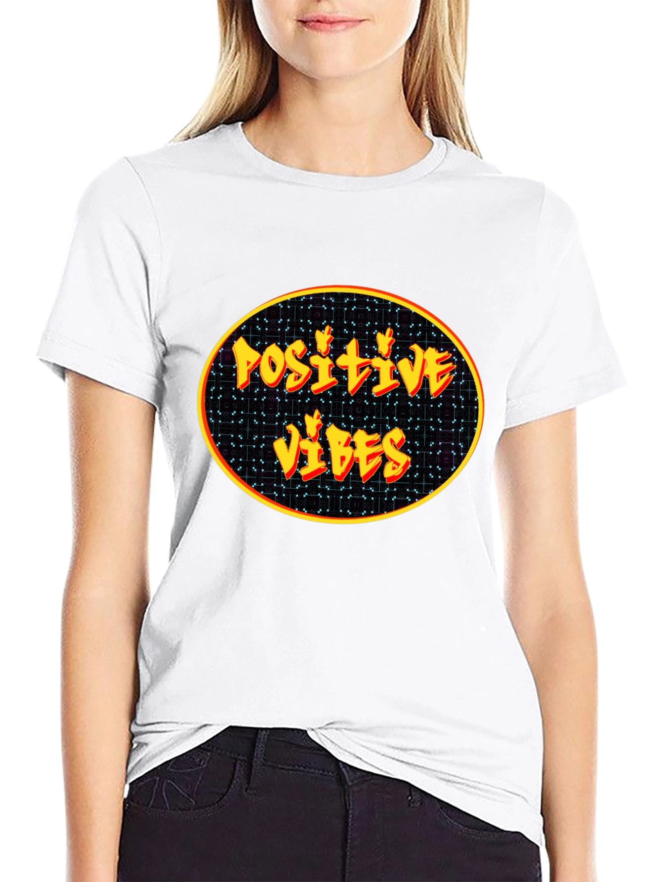 Black Positive Vibes Graphic Tee - Black Cotton Blend view 9