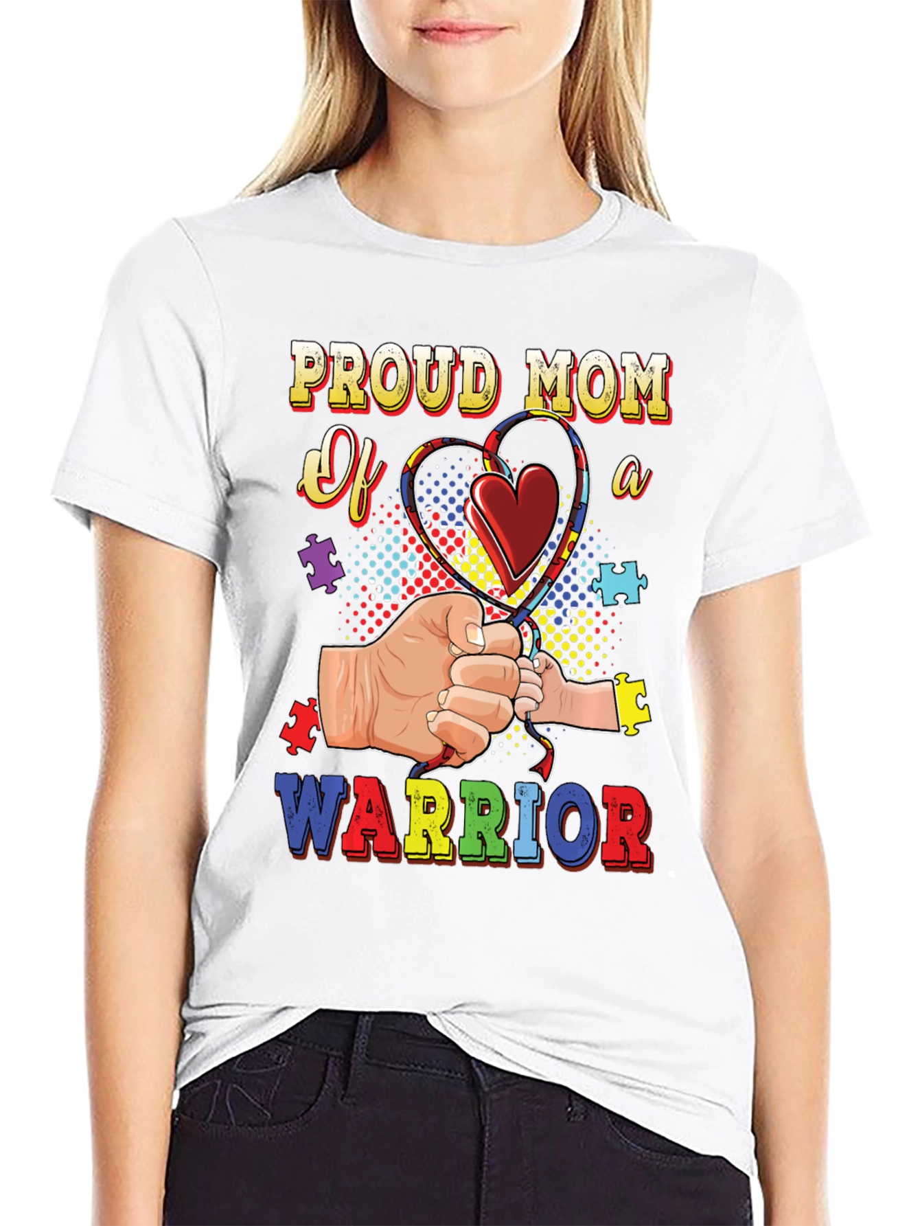 Black Proud Mom of a Warrior Autism Awareness T-Shirt view 9