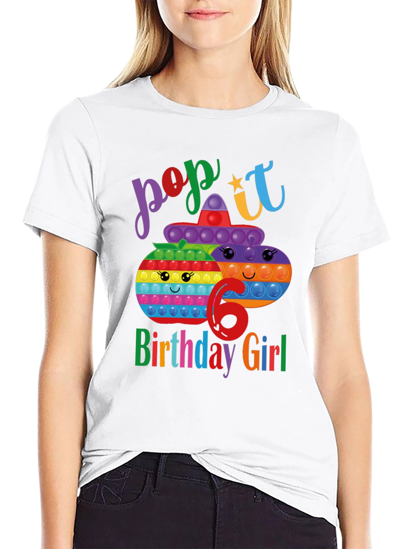 Black Pop It Birthday Girl 6 T-Shirt view 9