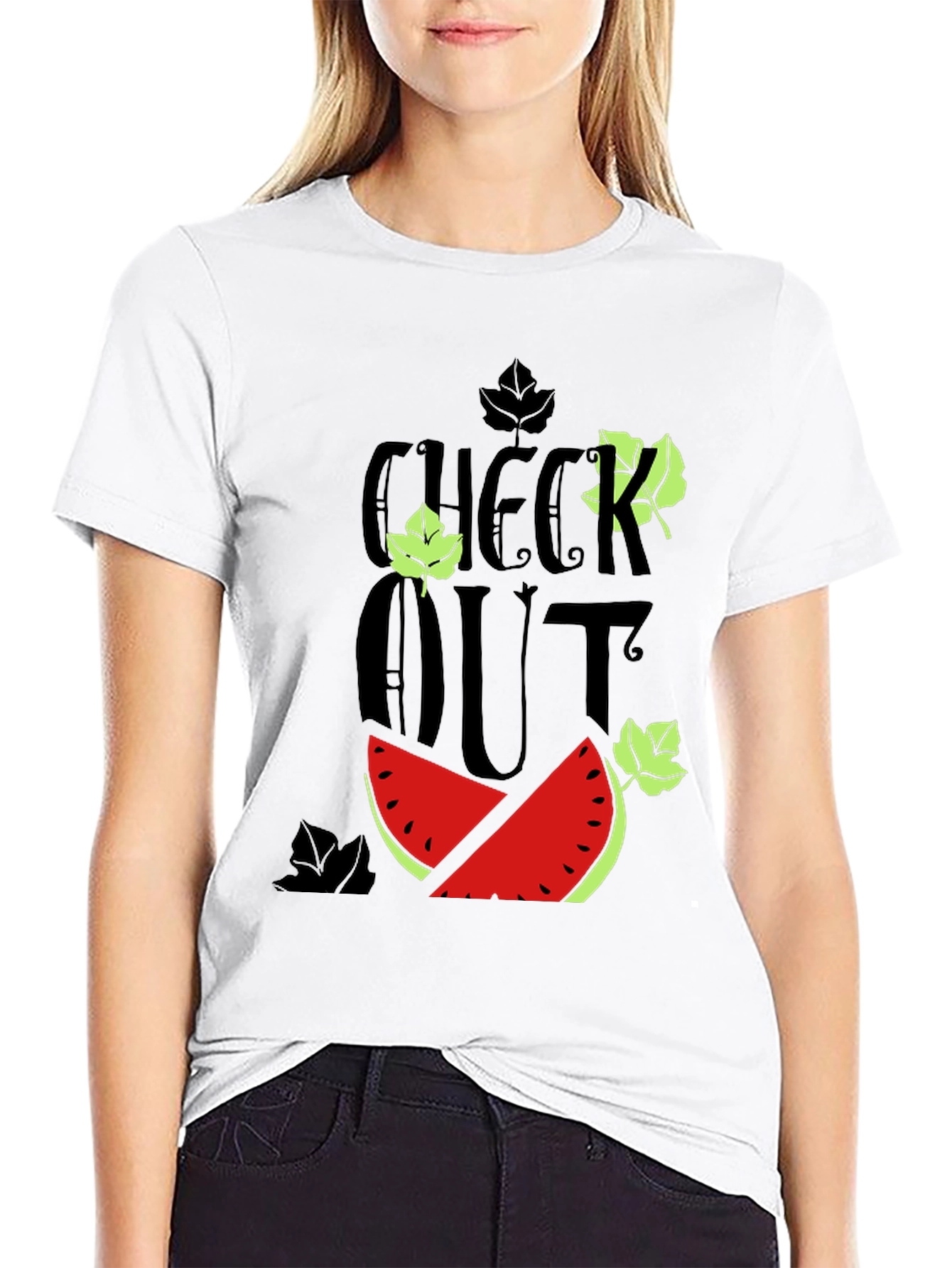 Black Check Out Watermelon Graphic Tee view 9