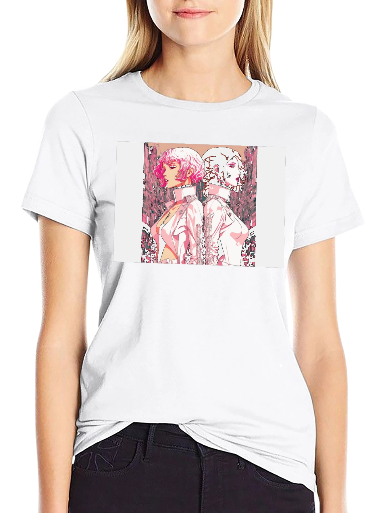 Black Black T-Shirt with Anime Style Graphic Print view 9