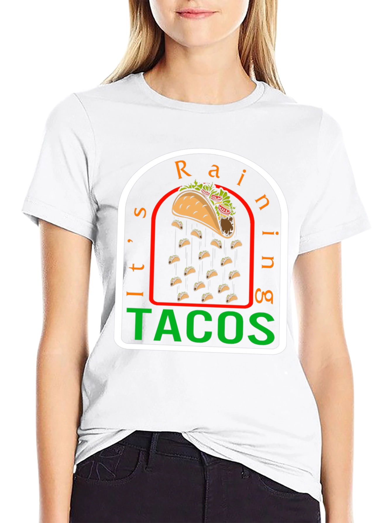 Black It's Raining Tacos Funny Graphic T-Shirt view 9