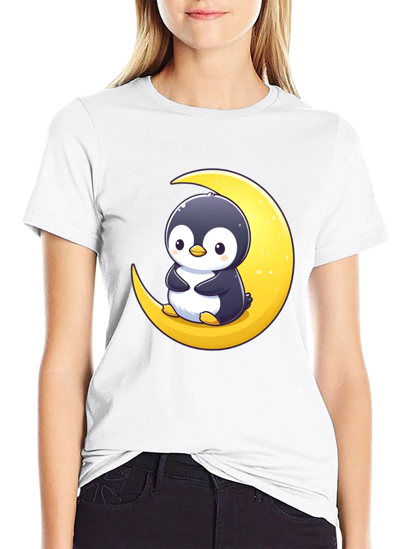 Black Penguin Moon Graphic Tee - Black Cotton T-Shirt view 9