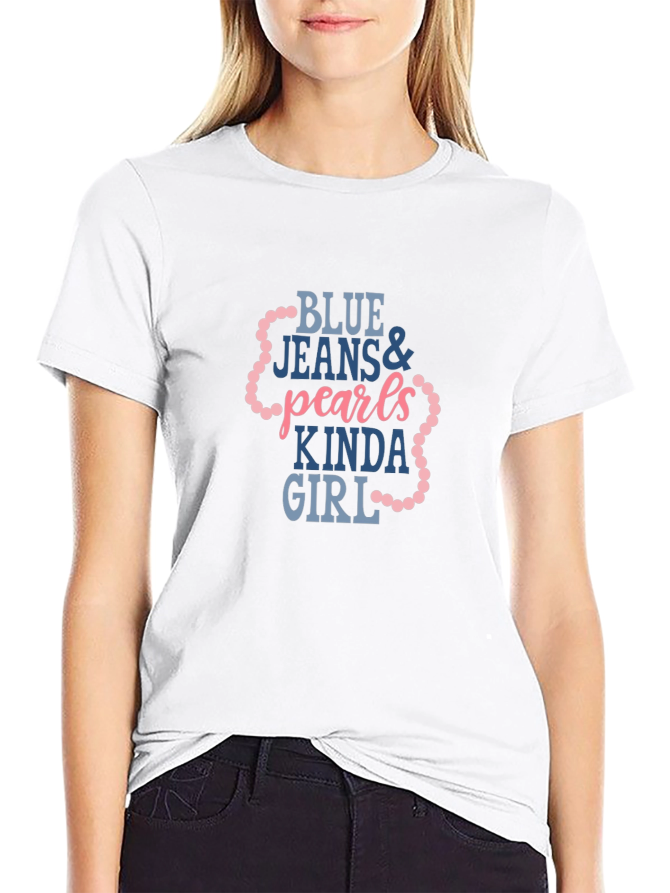 Black Blue Jeans & Pearls Kinda Girl Graphic Tee view 9
