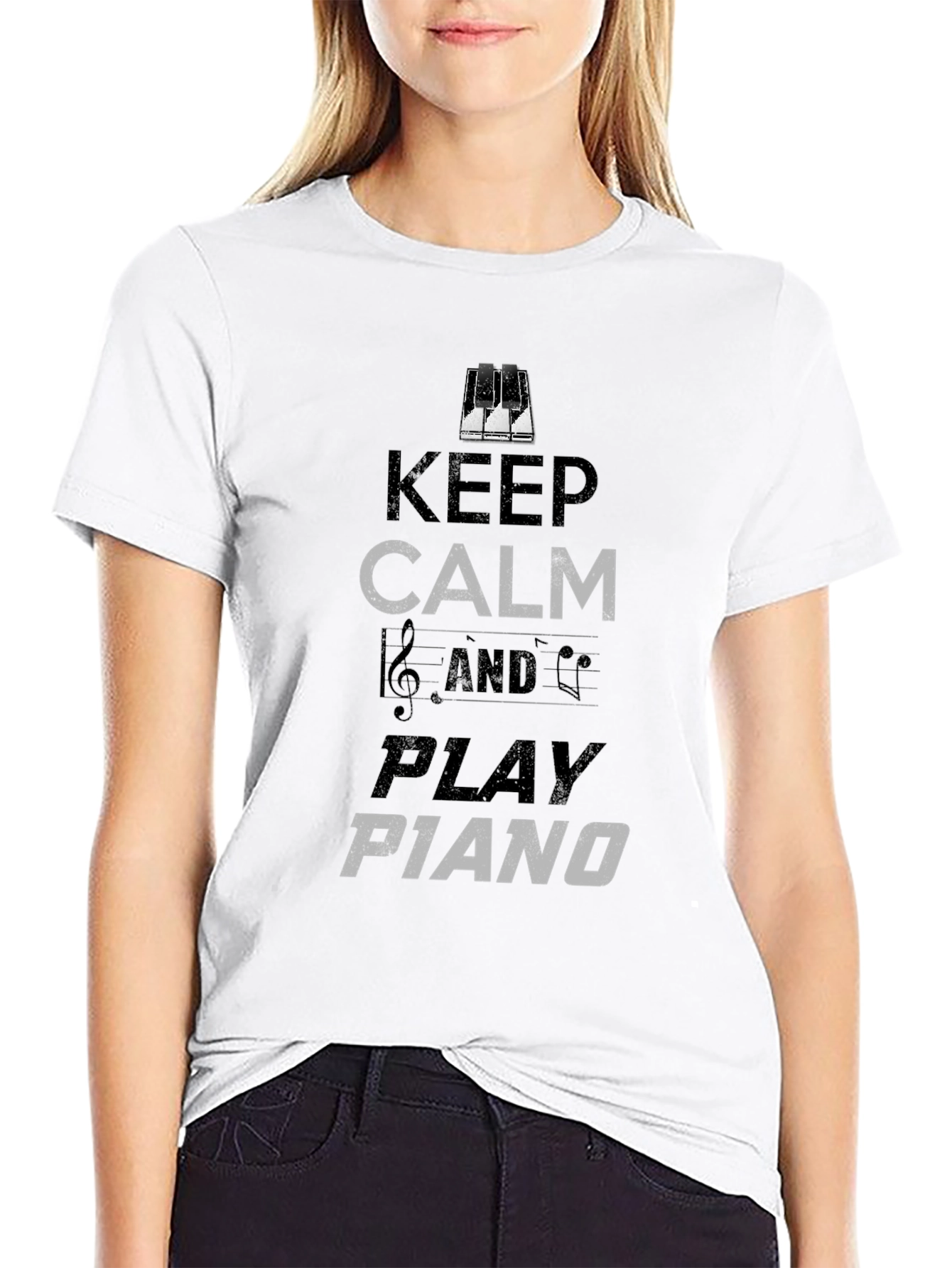 Black Keep Calm Play Piano Graphic Tee - Black view 9