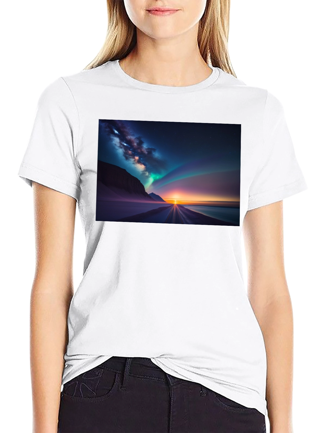 Black Aurora Borealis Graphic Tee - Black view 9