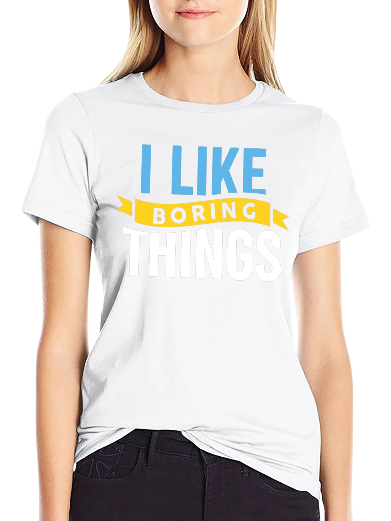 Black I Like Boring Things T-Shirt - Black Crew Neck view 9