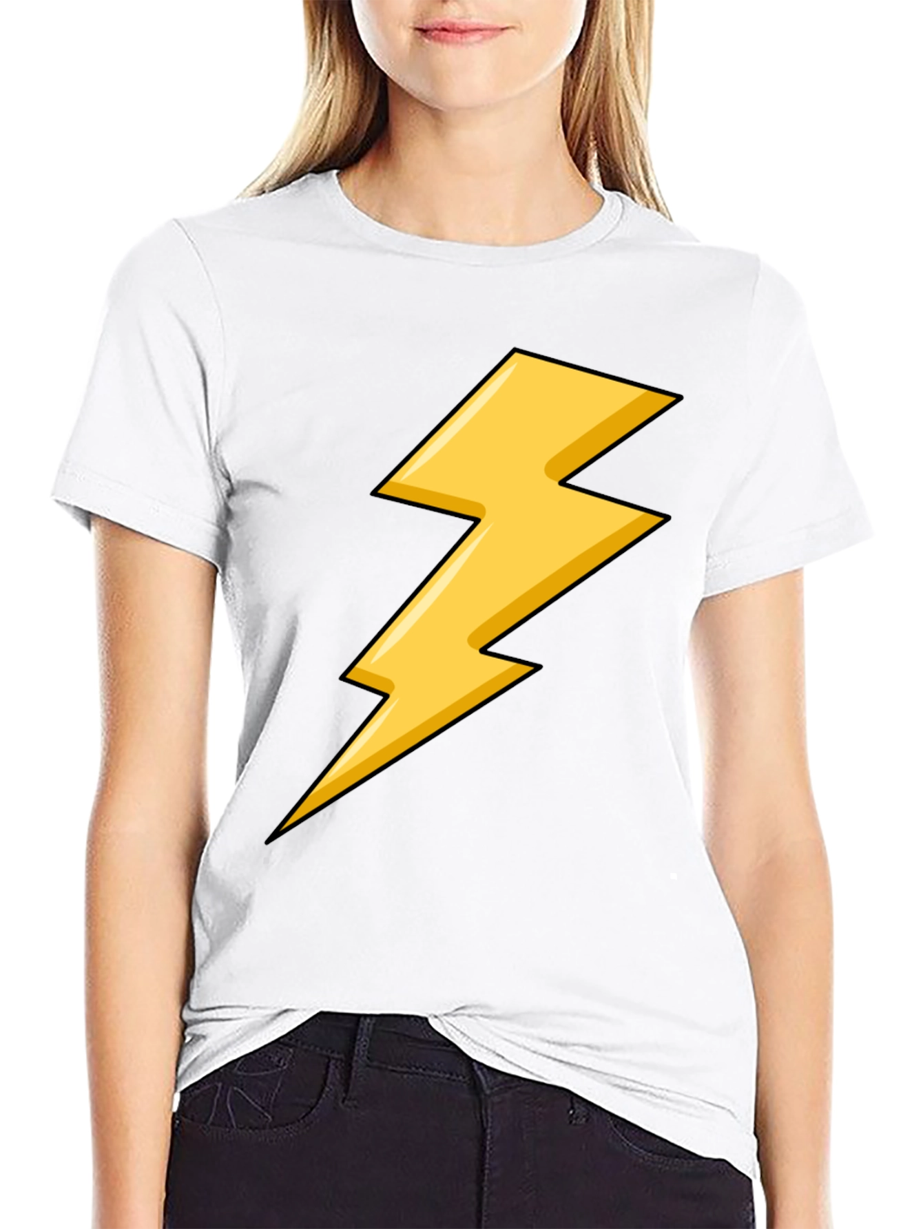 Black Black T-Shirt with Yellow Lightning Bolt Design view 9