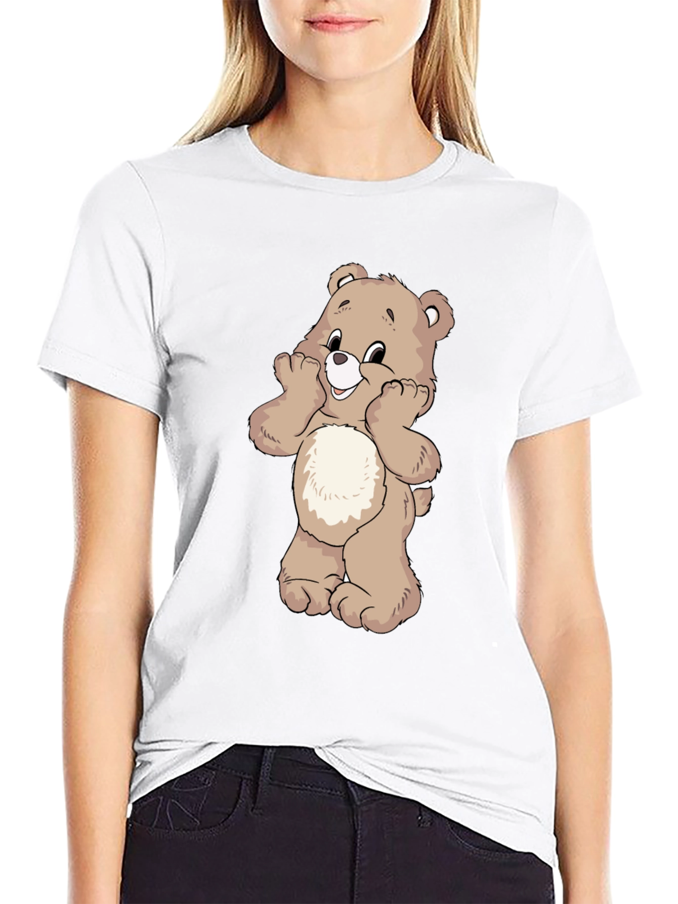 Black Cute Bear Graphic Black T-Shirt view 9