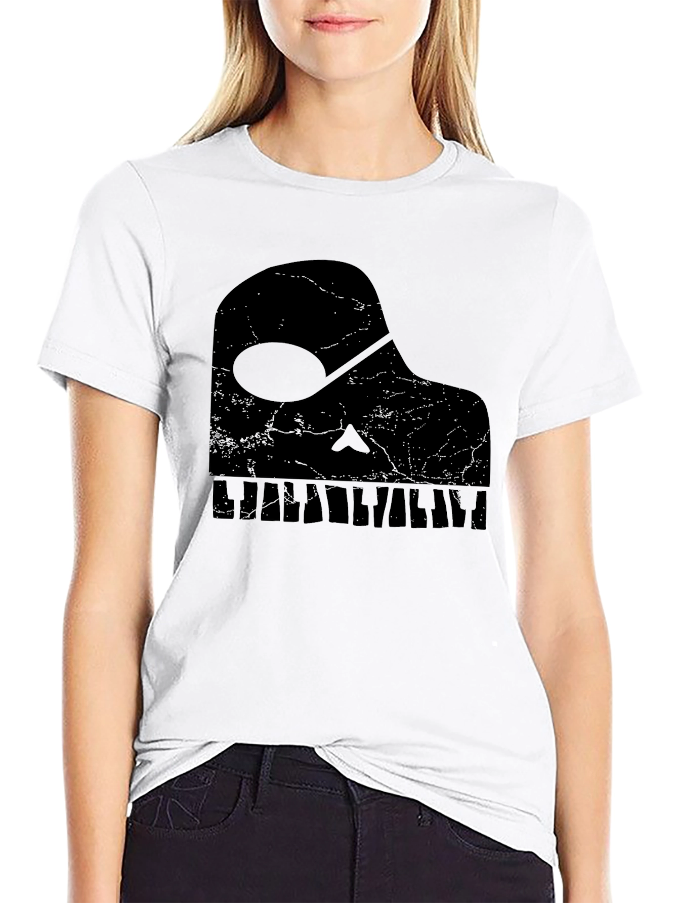 Black Piano Skull Graphic Tee - Music Lover's T-Shirt view 9