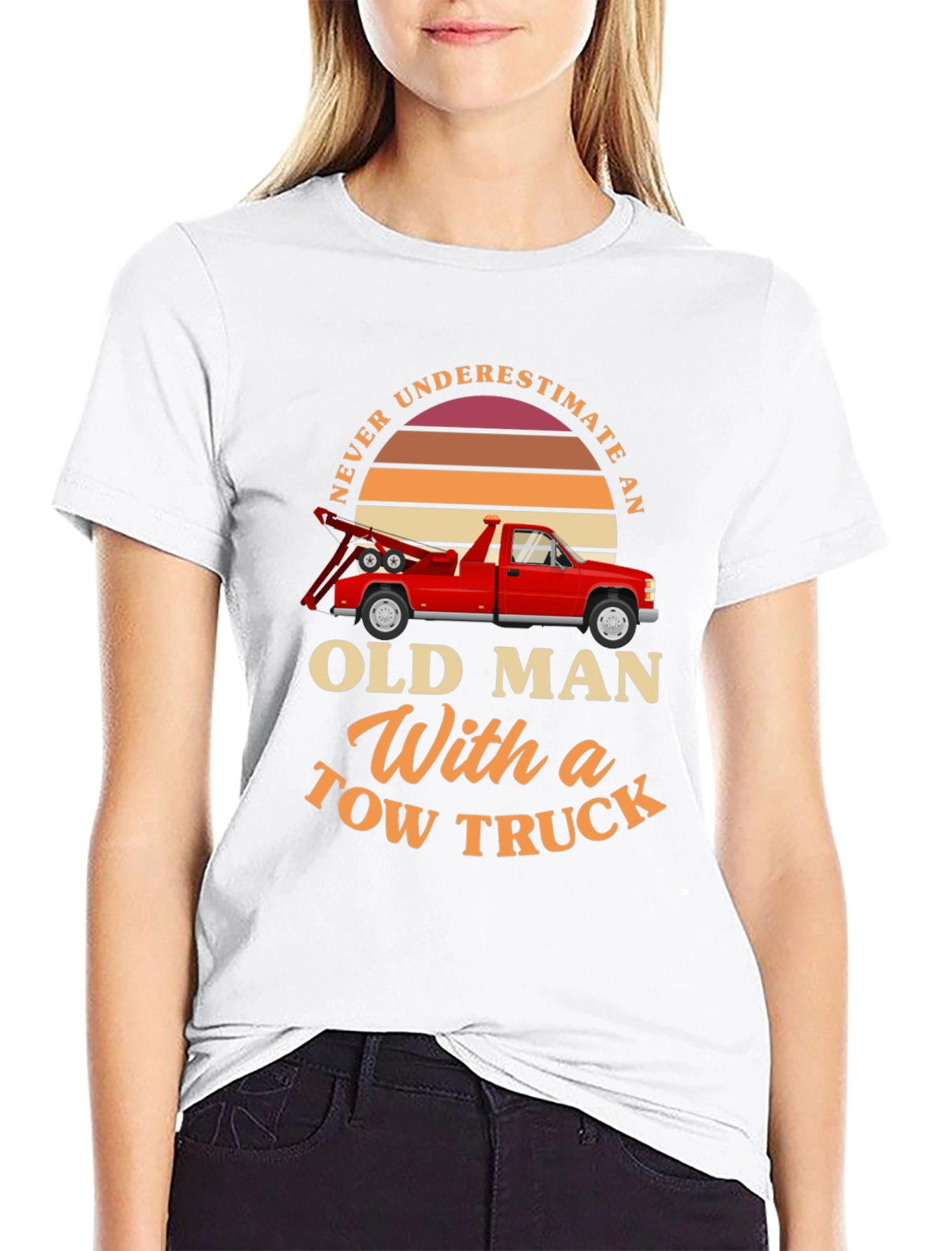 Black Never Underestimate Old Man Tow Truck T-Shirt view 9