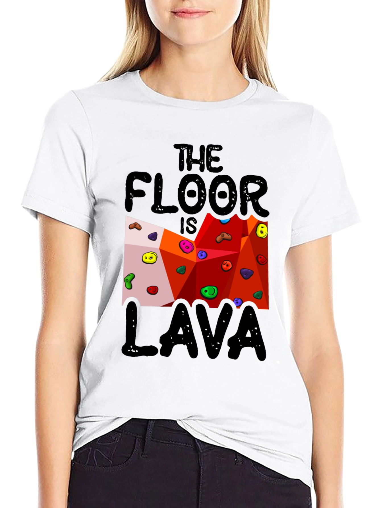 Black The Floor is Lava Climbing Wall Black T-Shirt view 9
