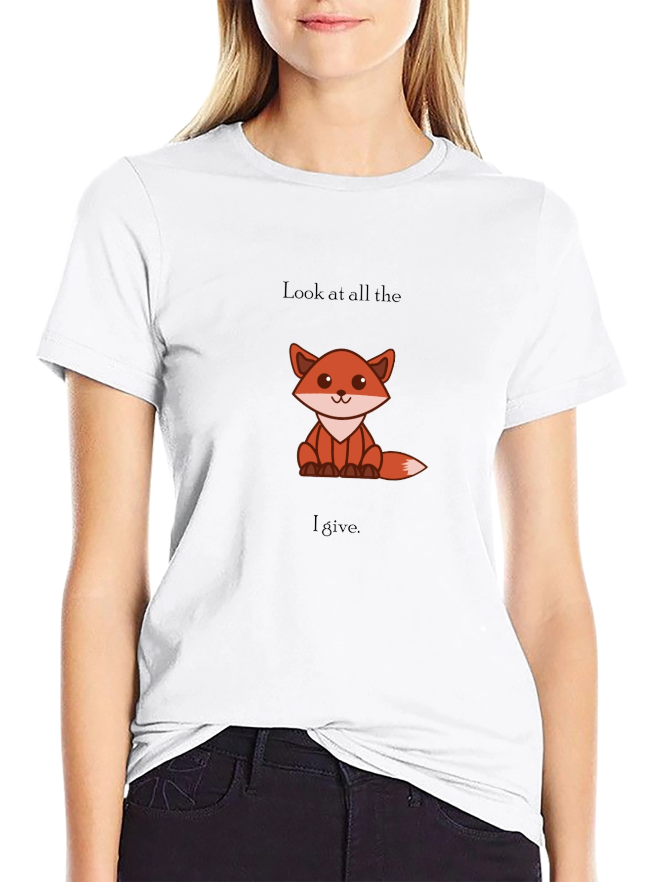 Black Cute Fox Graphic Tee - 'Look at All the Fox I Give' view 9