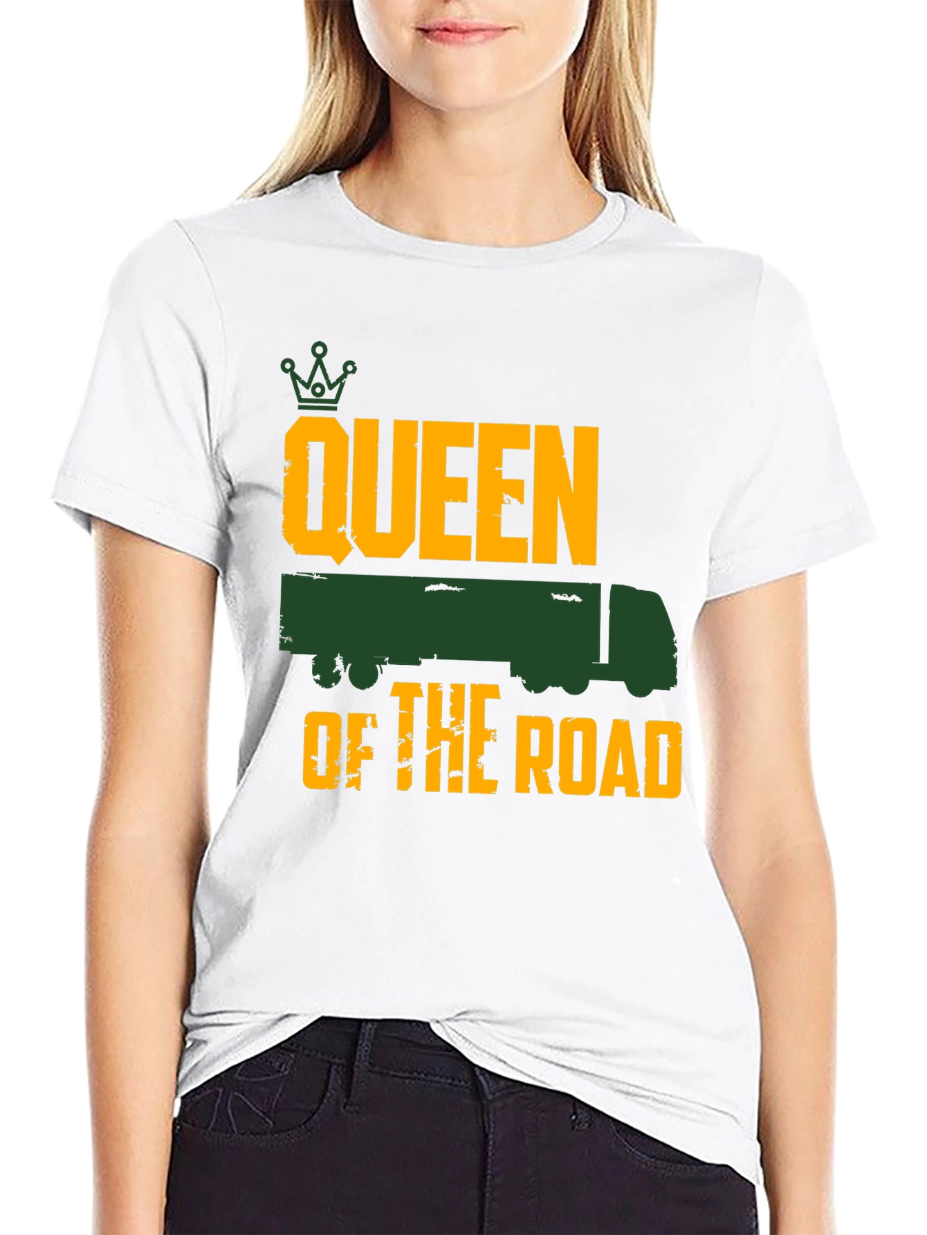 Black Queen of the Road Trucker Tee - Black view 9
