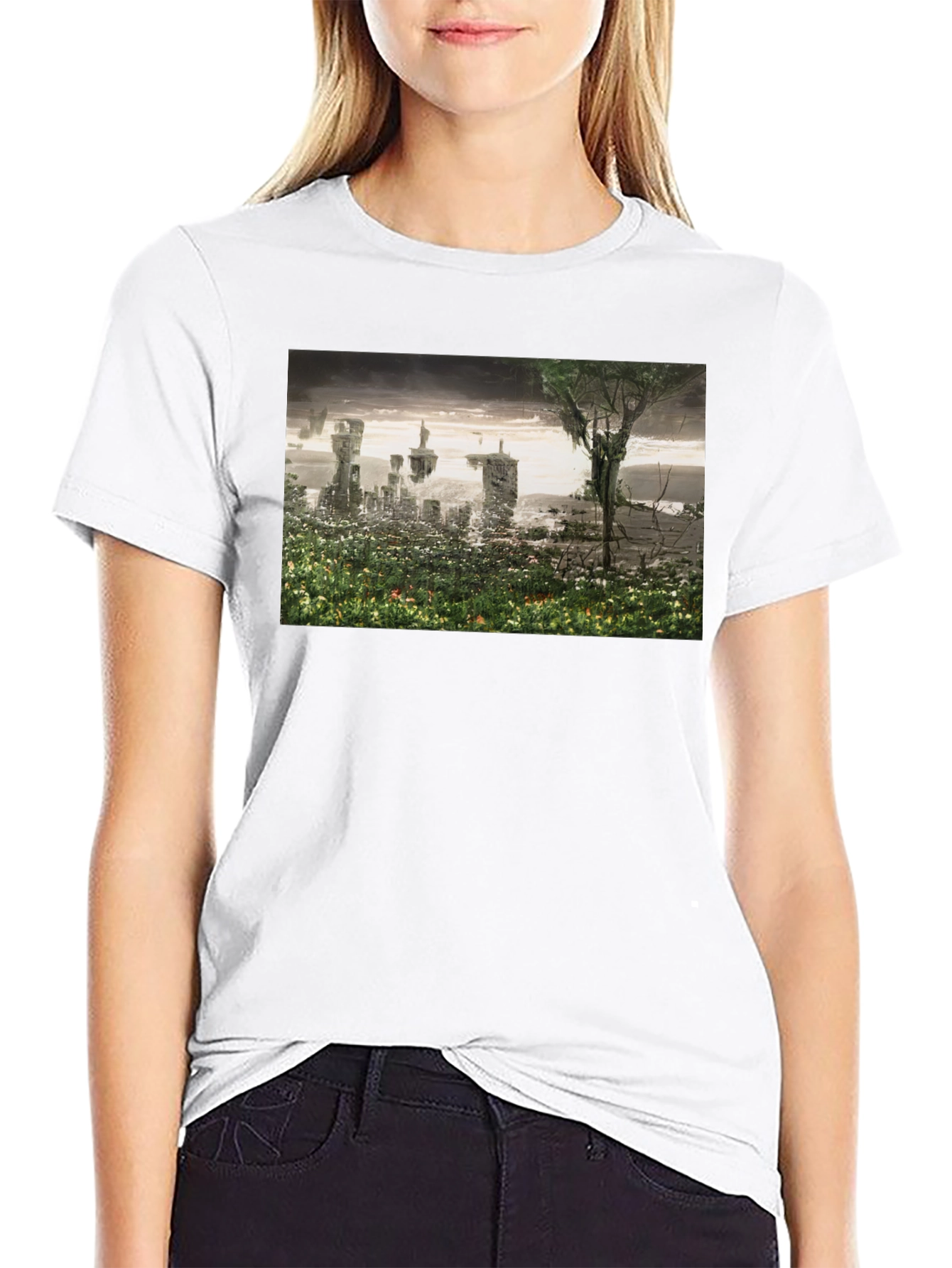 Black Surreal Landscape Graphic Tee - Modern Artistic T-Shirt view 9