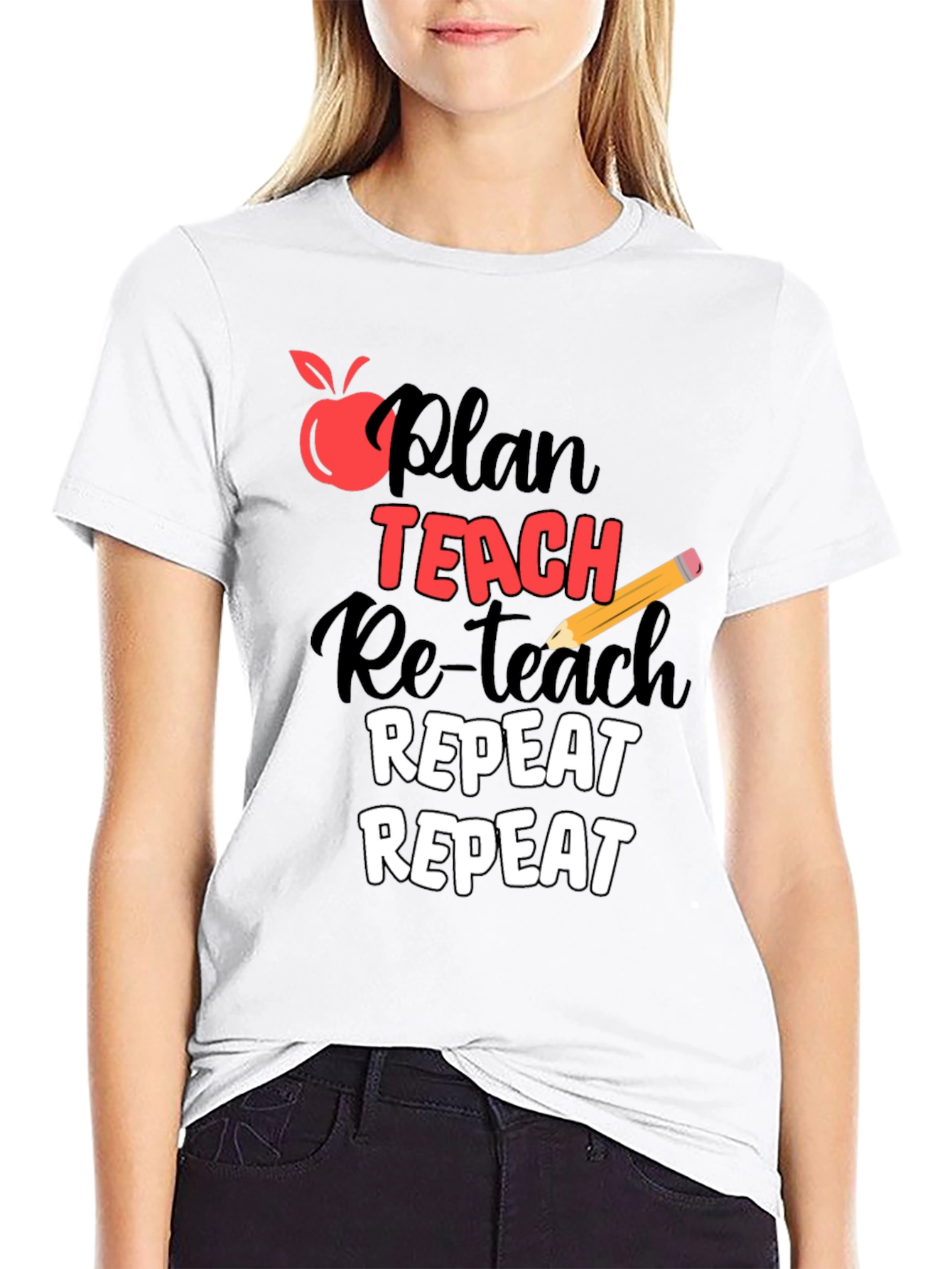 Black Plan Teach Repeat Graphic T-Shirt - Teacher Life Tee view 9
