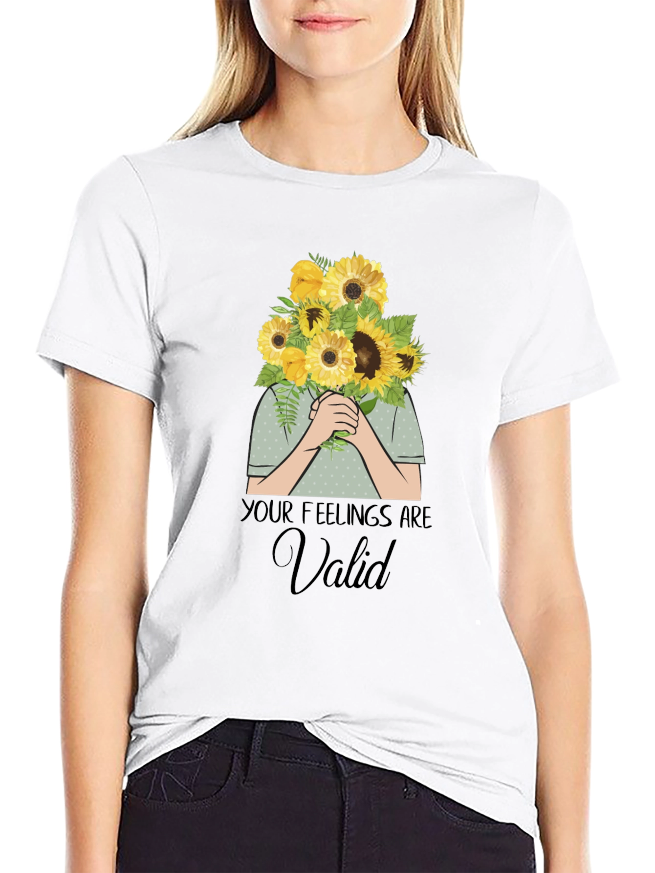 Black Your Feelings Are Valid T-Shirt - Sunflower Bouquet Graphic view 9