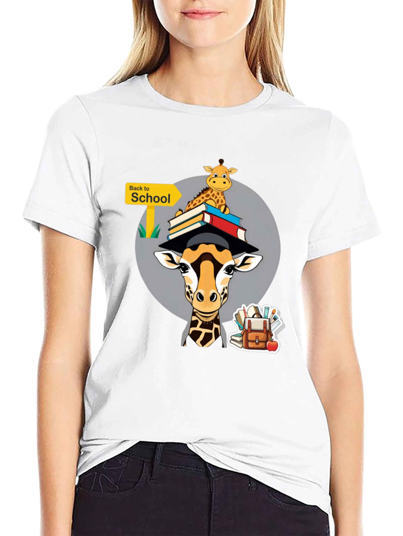 Black Back to School Giraffe T-Shirt - Education Animal Tee view 9