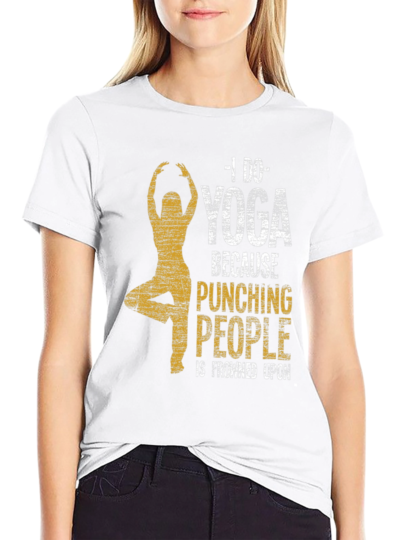 Black Yoga Graphic Tee - Punching People Is Frowned Upon view 9