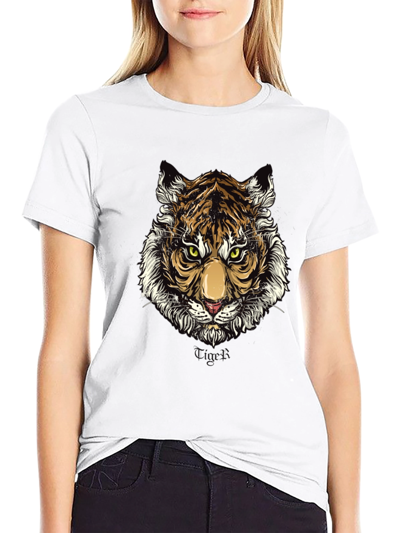 Black Tiger Graphic Print Black T-Shirt view 9
