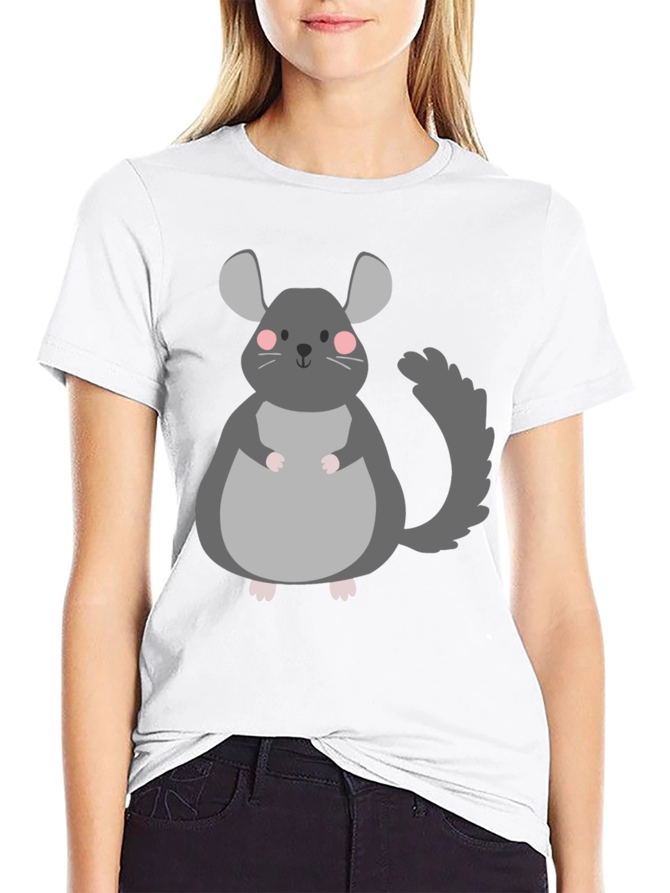 Black Cute Chinchilla Graphic T-Shirt - Unisex Black Tee view 9