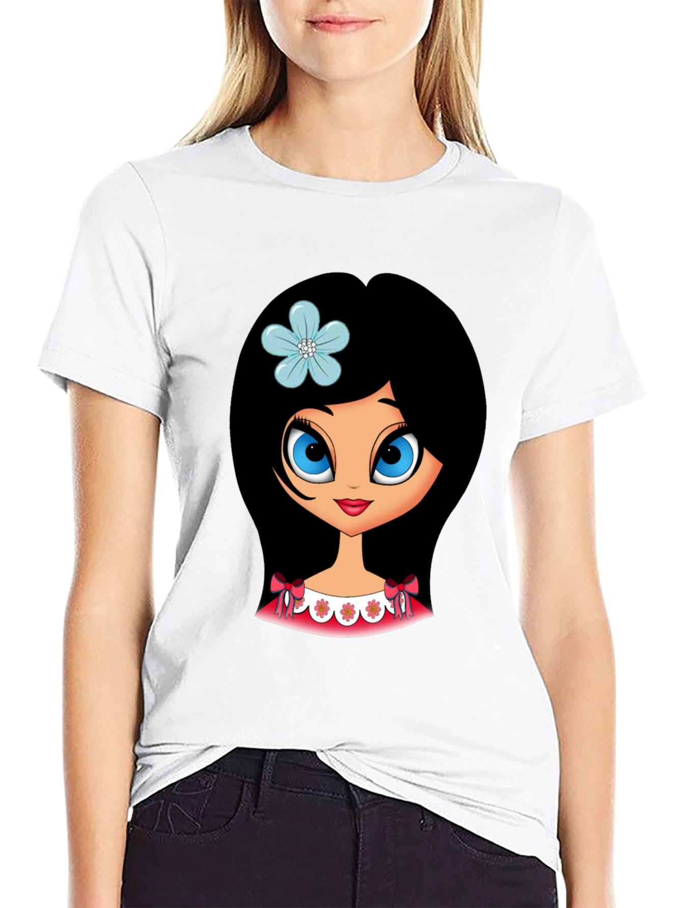 Black Cute Cartoon Girl Graphic T-Shirt view 9