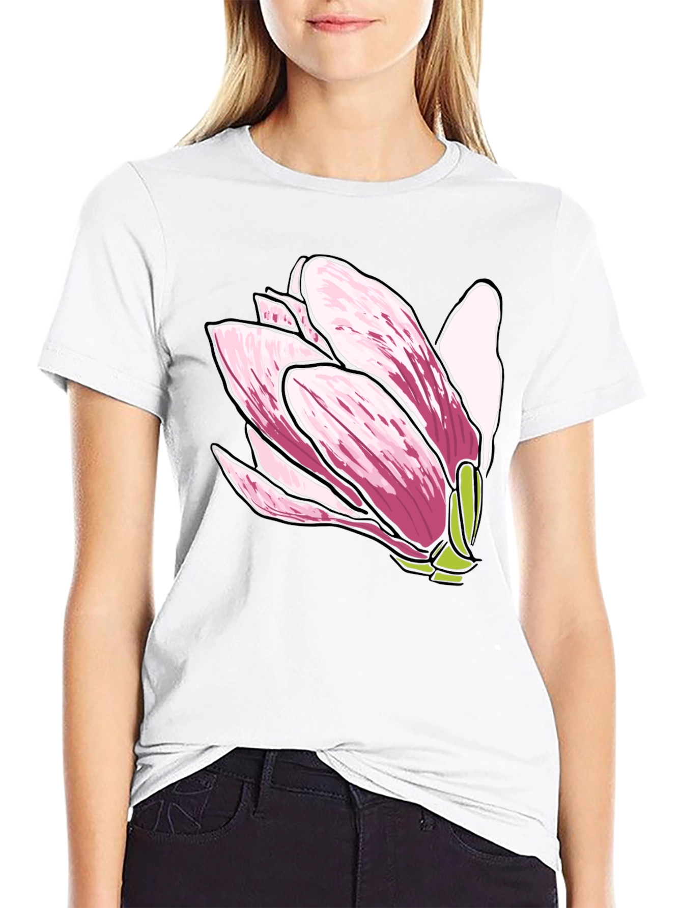 Black Magnolia Flower Graphic Tee - Soft Cotton Comfort view 9