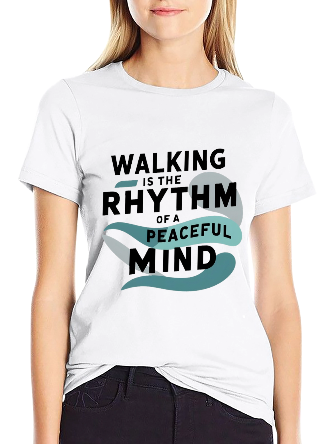 Black Peaceful Mind Walking T-Shirt: Black Graphic Tee view 9