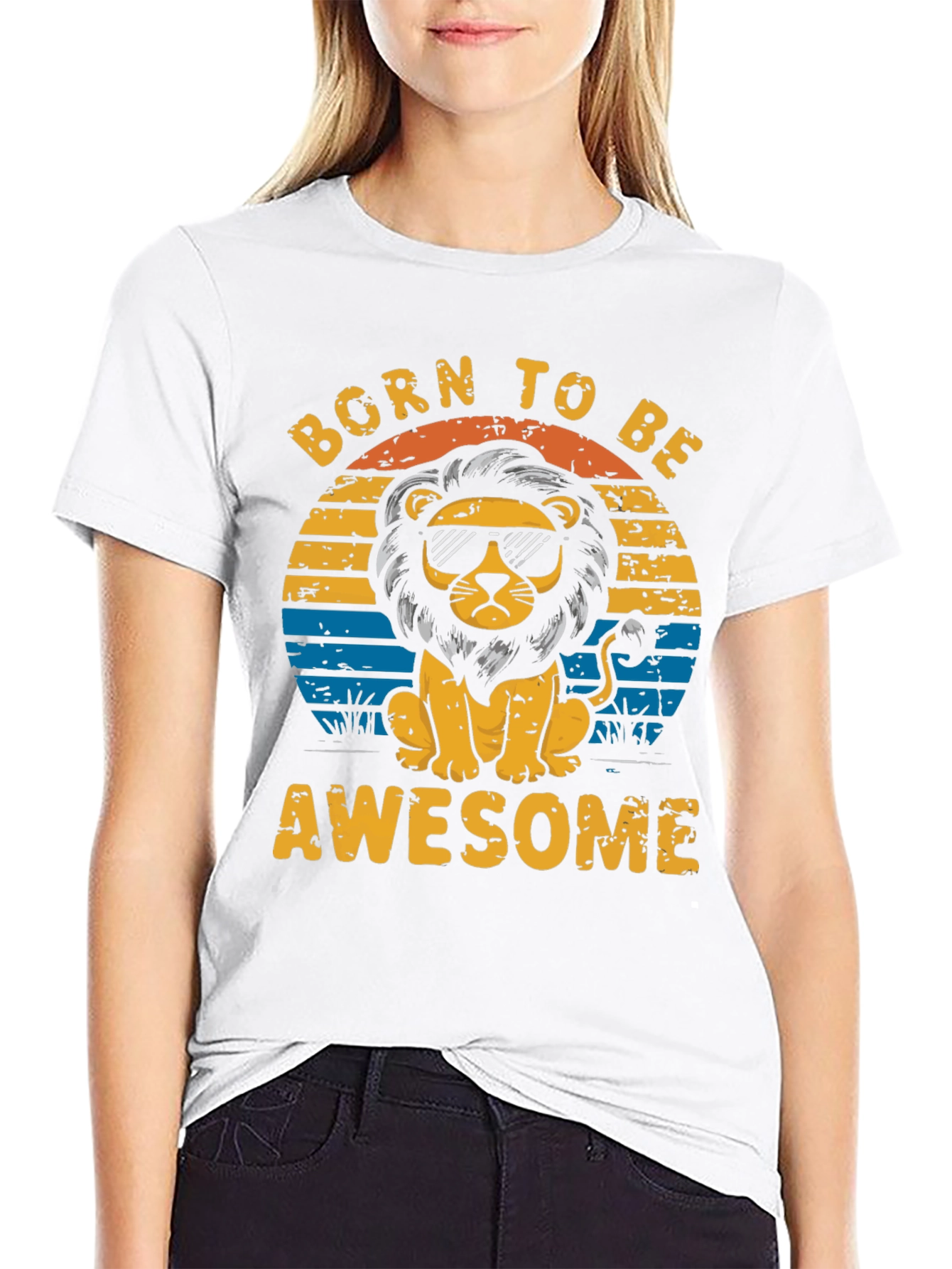 Black Born to Be Awesome Lion Graphic Tee view 9