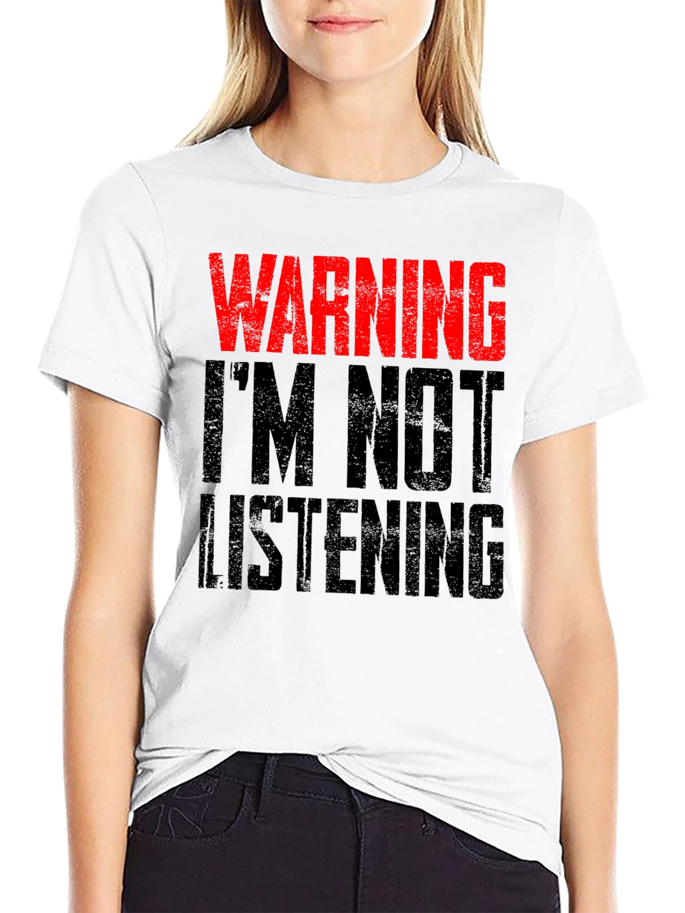 Black Warning I'm Not Listening T-Shirt view 9