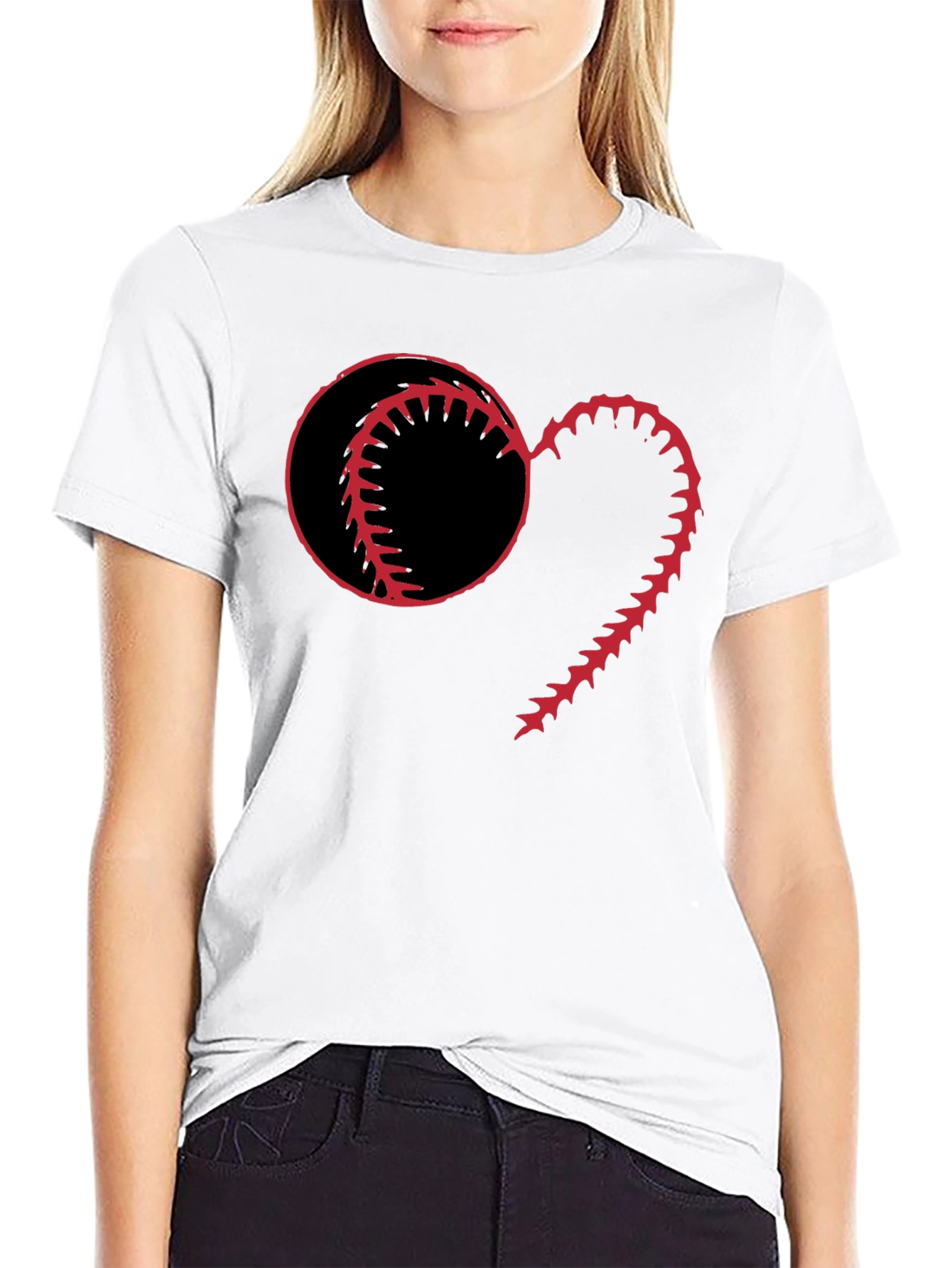 Black Baseball Heart Graphic T-Shirt view 9