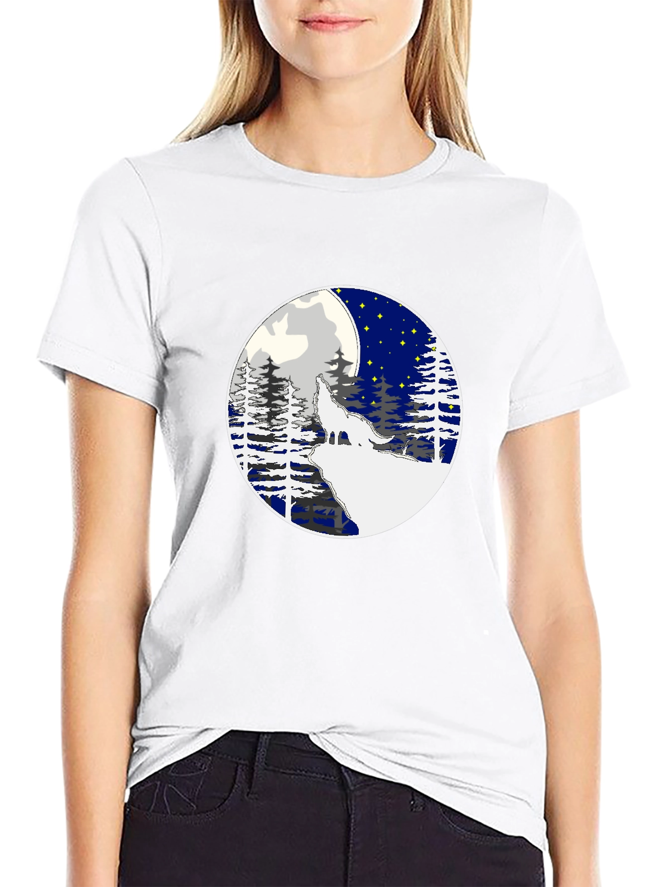 Black Wolf Howling Moon Graphic Tee - Stylish Black T-Shirt view 9