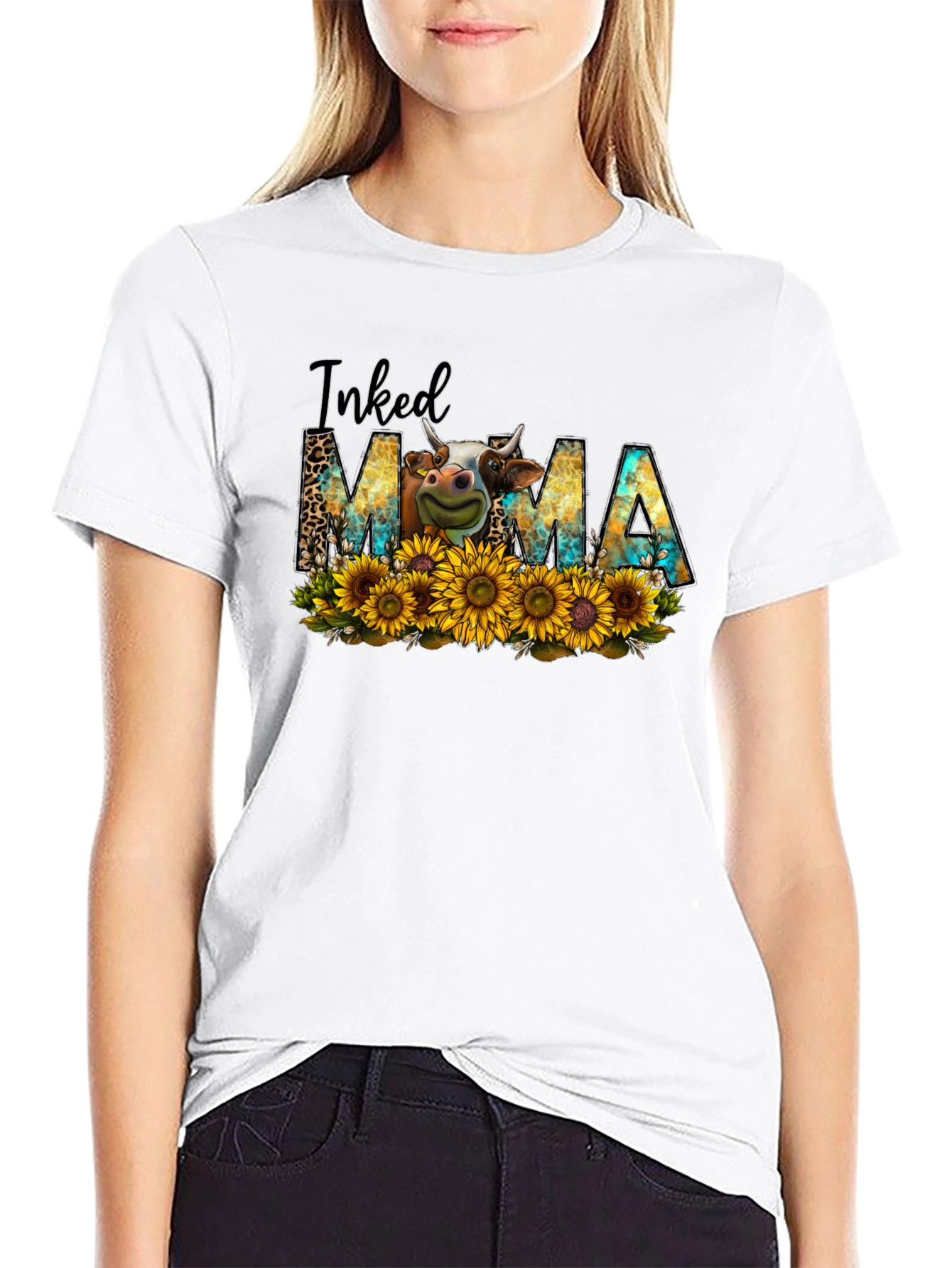 Inked Mama Cow Sunflower Graphic Tee - 9