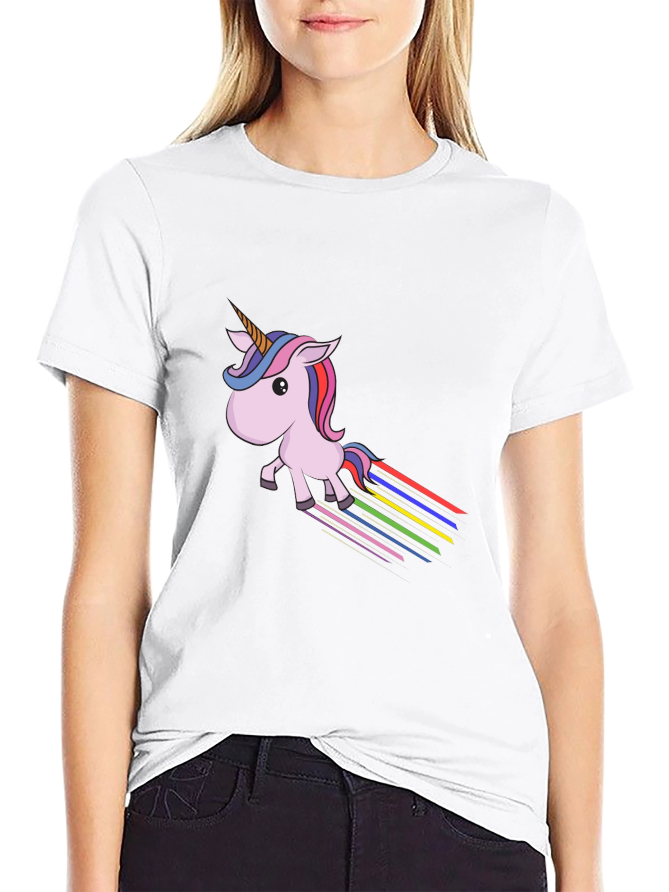 Black Rainbow Unicorn Graphic Tee - Black Cotton Blend view 9