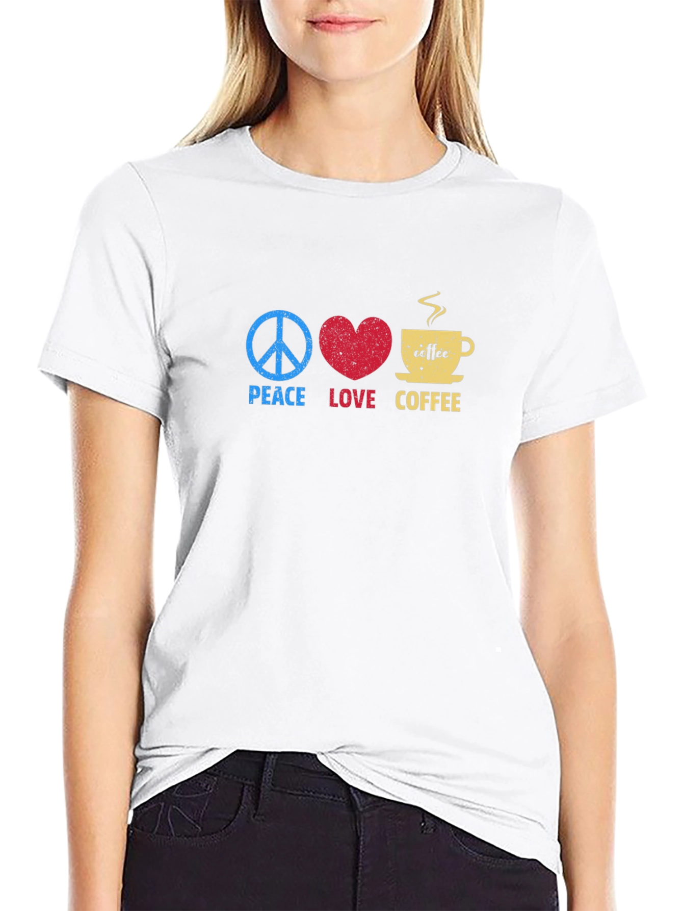 Black Peace Love Coffee Graphic Tee - Trendy Casual Comfort view 9