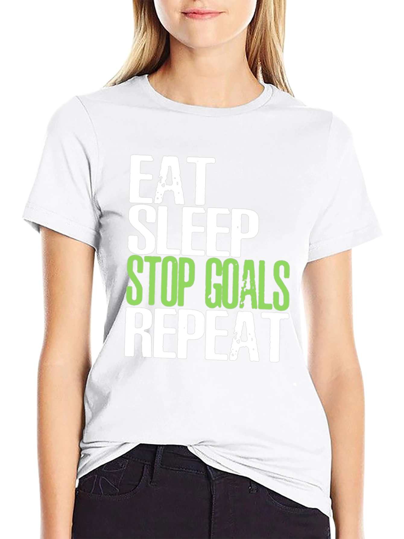 Black Eat Sleep Stop Goals Repeat T-Shirt view 9