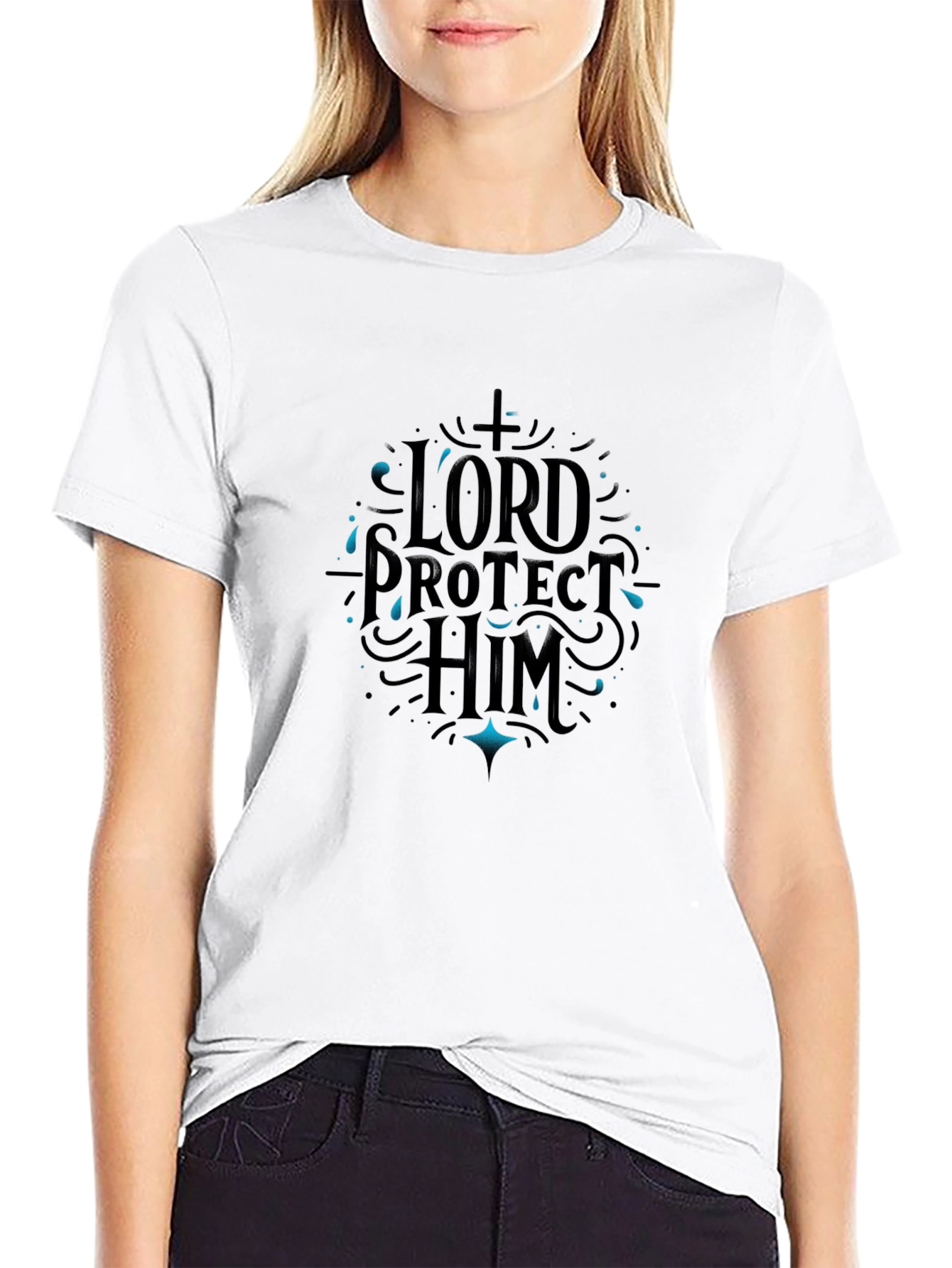 Black Lord Protect Him Black Graphic Tee view 9
