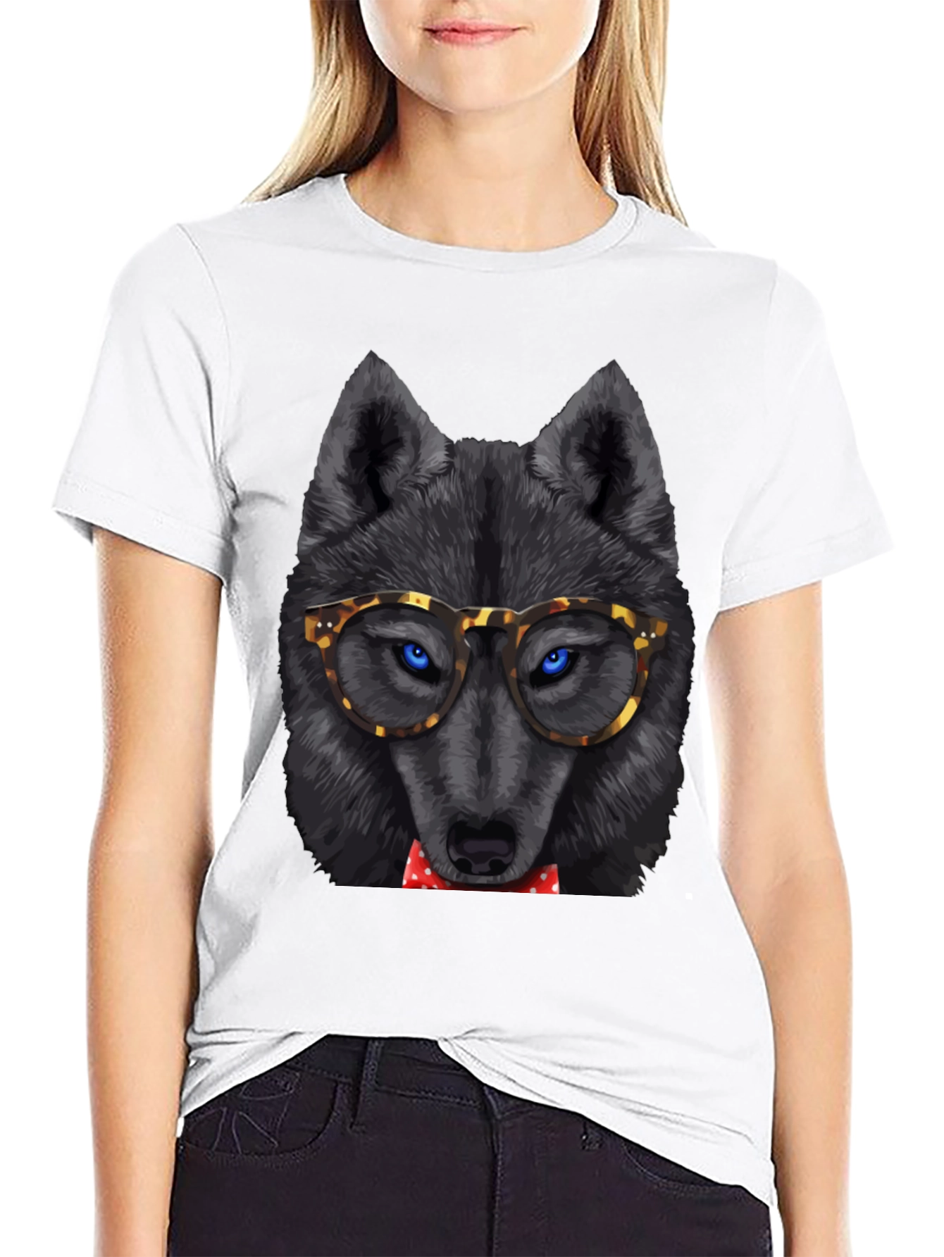 Black Wolf in Glasses Graphic Tee - Cool Animal Print Shirt view 9
